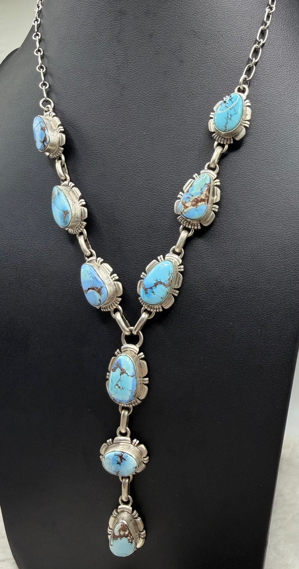 Navajo Handmade Golden Hills Lariat and Earring set by Larry M Yazzie