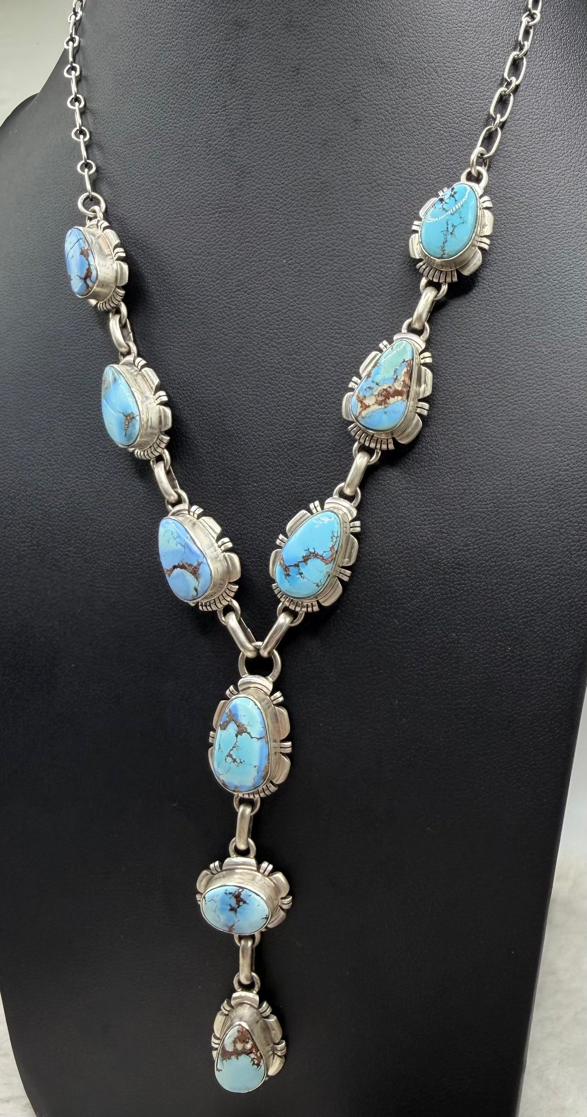 Navajo Handmade Golden Hills Lariat and Earring set by Larry M Yazzie