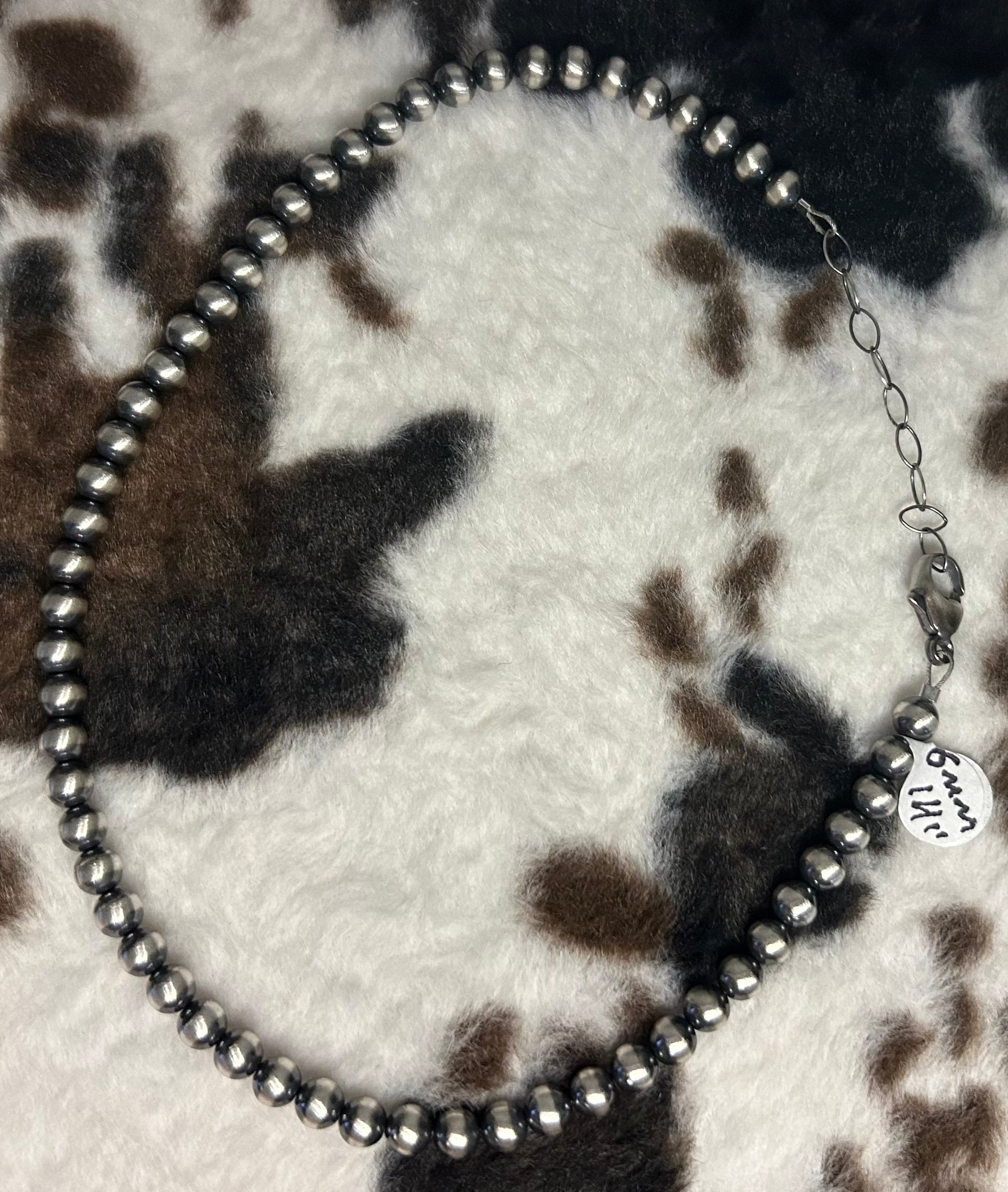 Sterling Silver Machine Made Beaded 6mm Pearl Necklace 14”