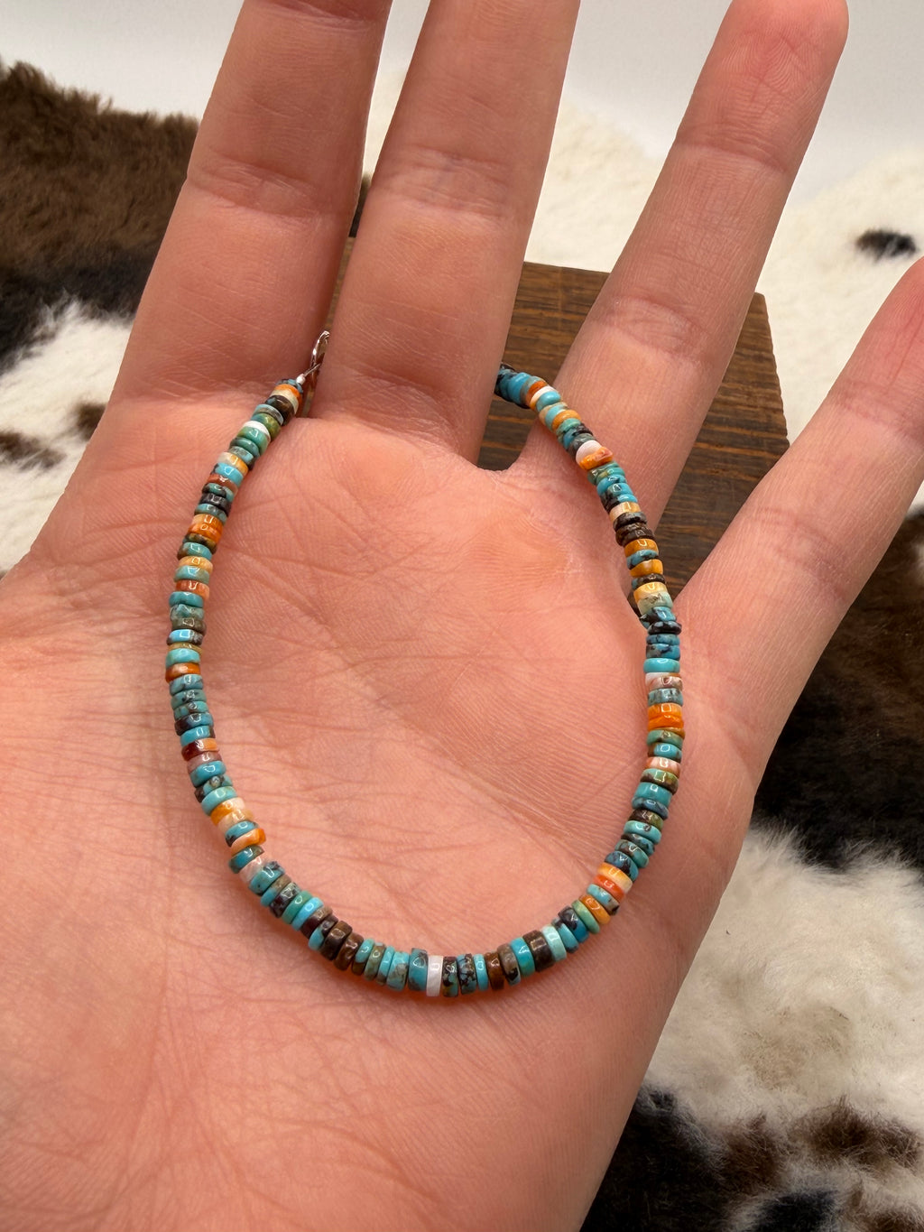 Navajo Made Turquoise and Oyster Shell Heishi Bracelet by Valarie Johnson