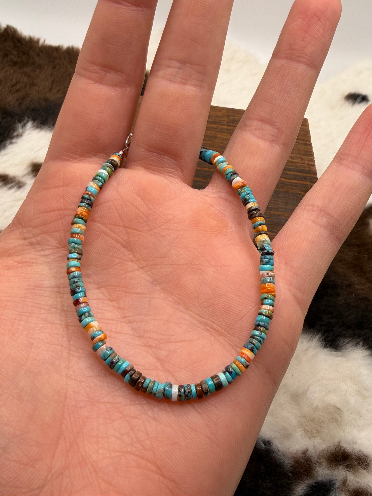 Navajo Made Turquoise and Oyster Shell Heishi Bracelet by Valarie Johnson