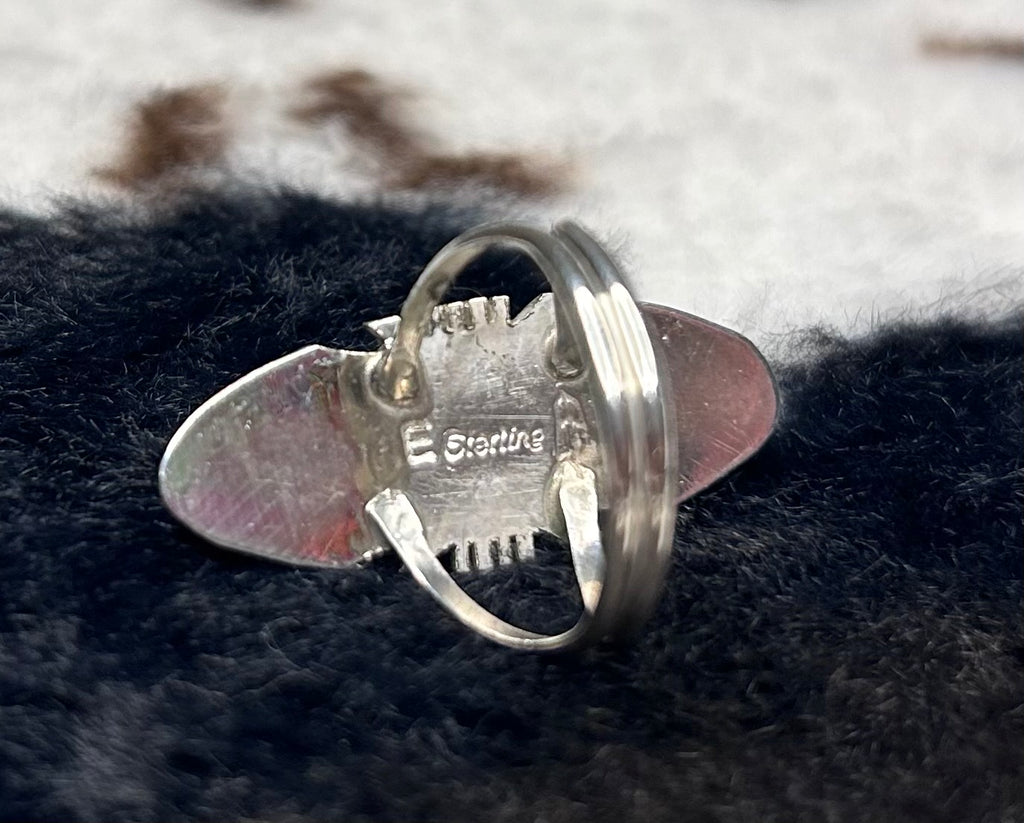 Navajo Handmade Pink Conch Inlay Ring by Brandon Etcitty Size 8