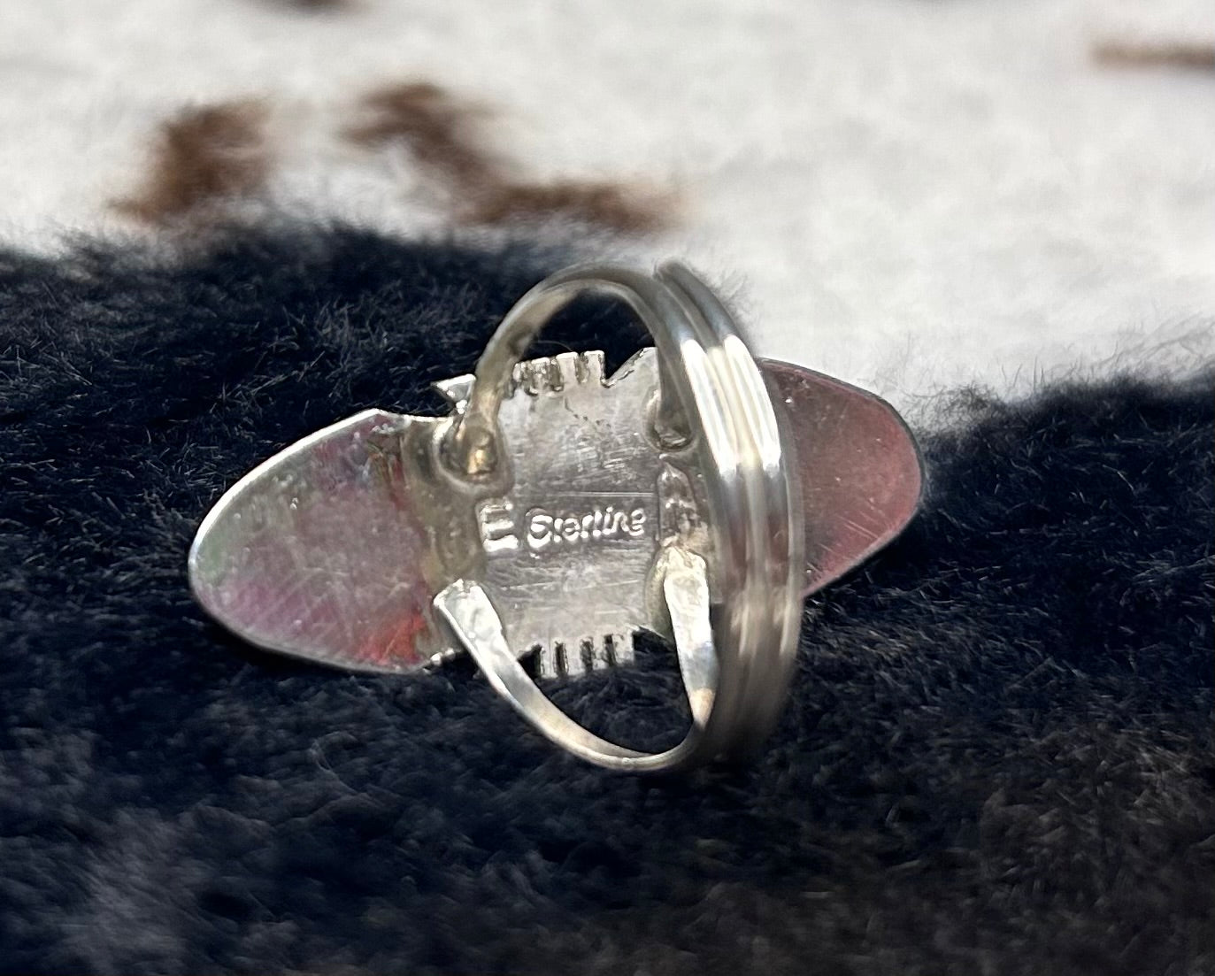 Navajo Handmade Pink Conch Inlay Ring by Brandon Etcitty Size 8