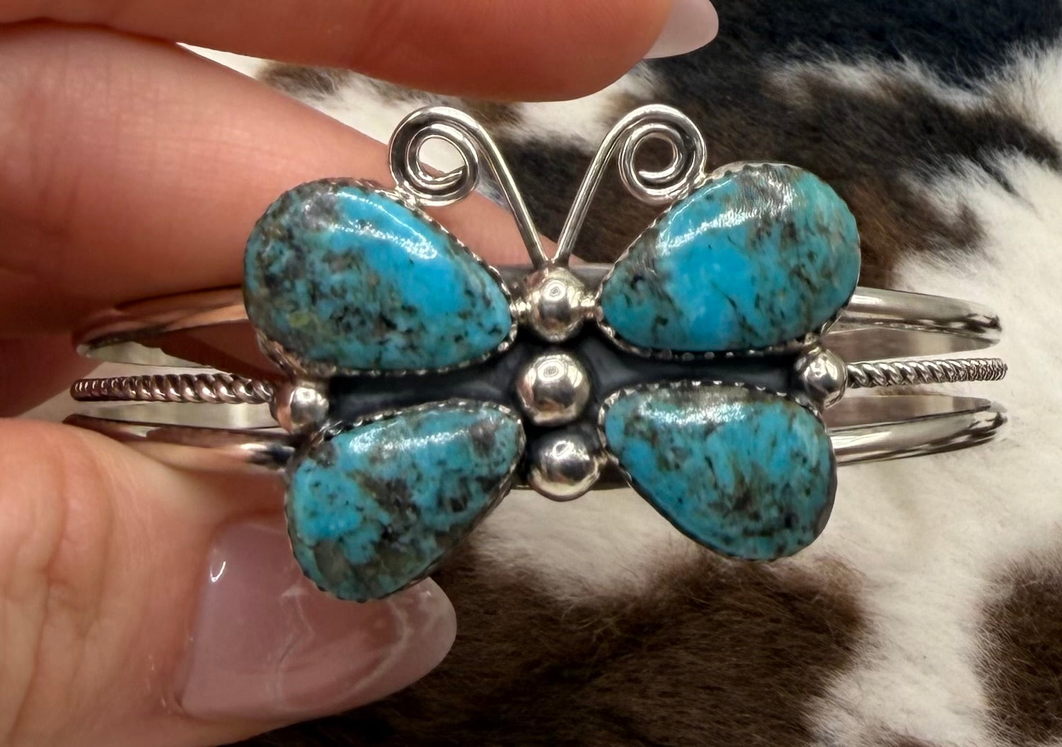 Navajo Made Turquoise Butterfly Cuff Bracelet by Jeanette Yazzie
