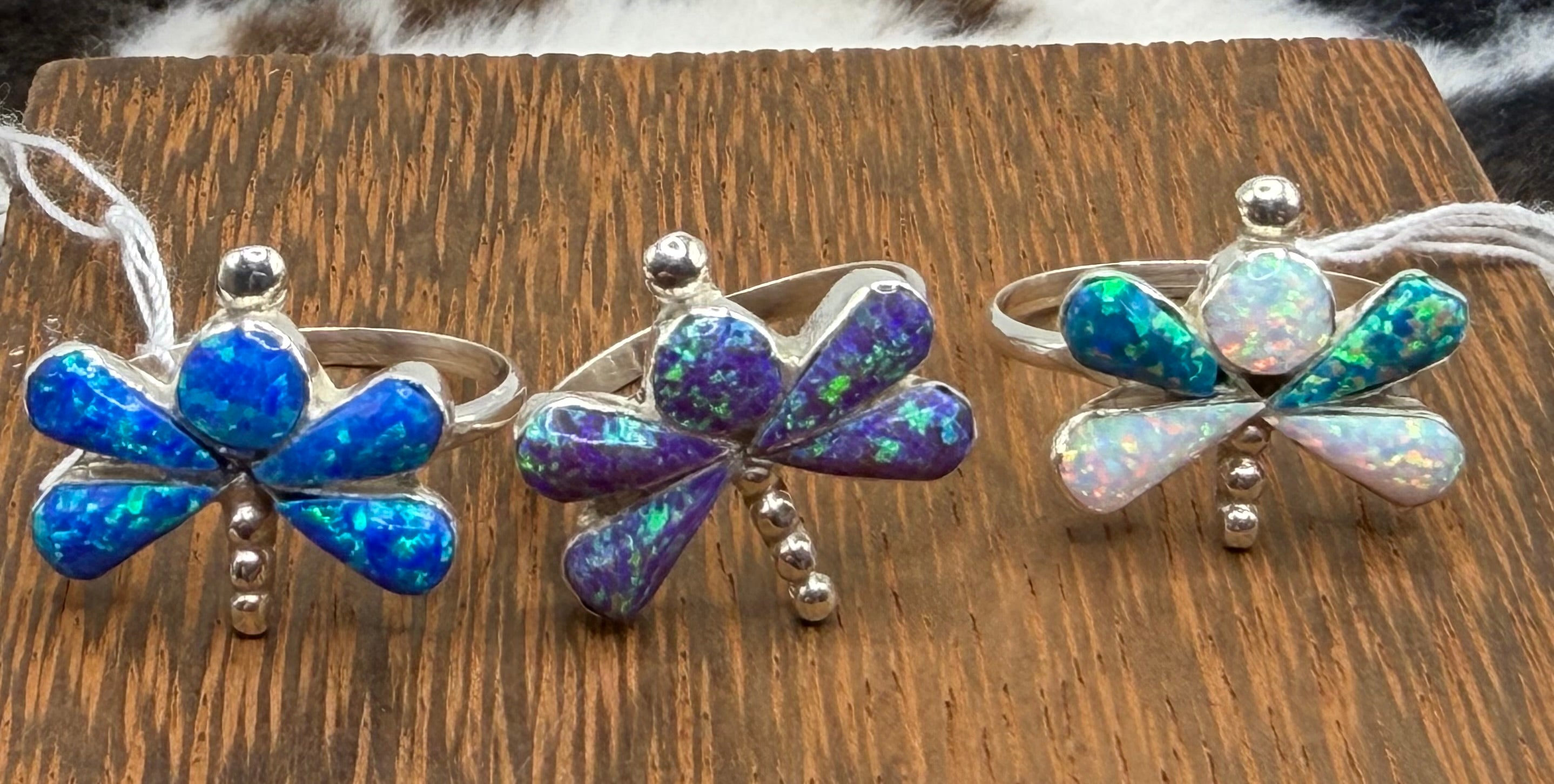 Zuni Handmade Opal Dragonfly rings by Swain Charlie