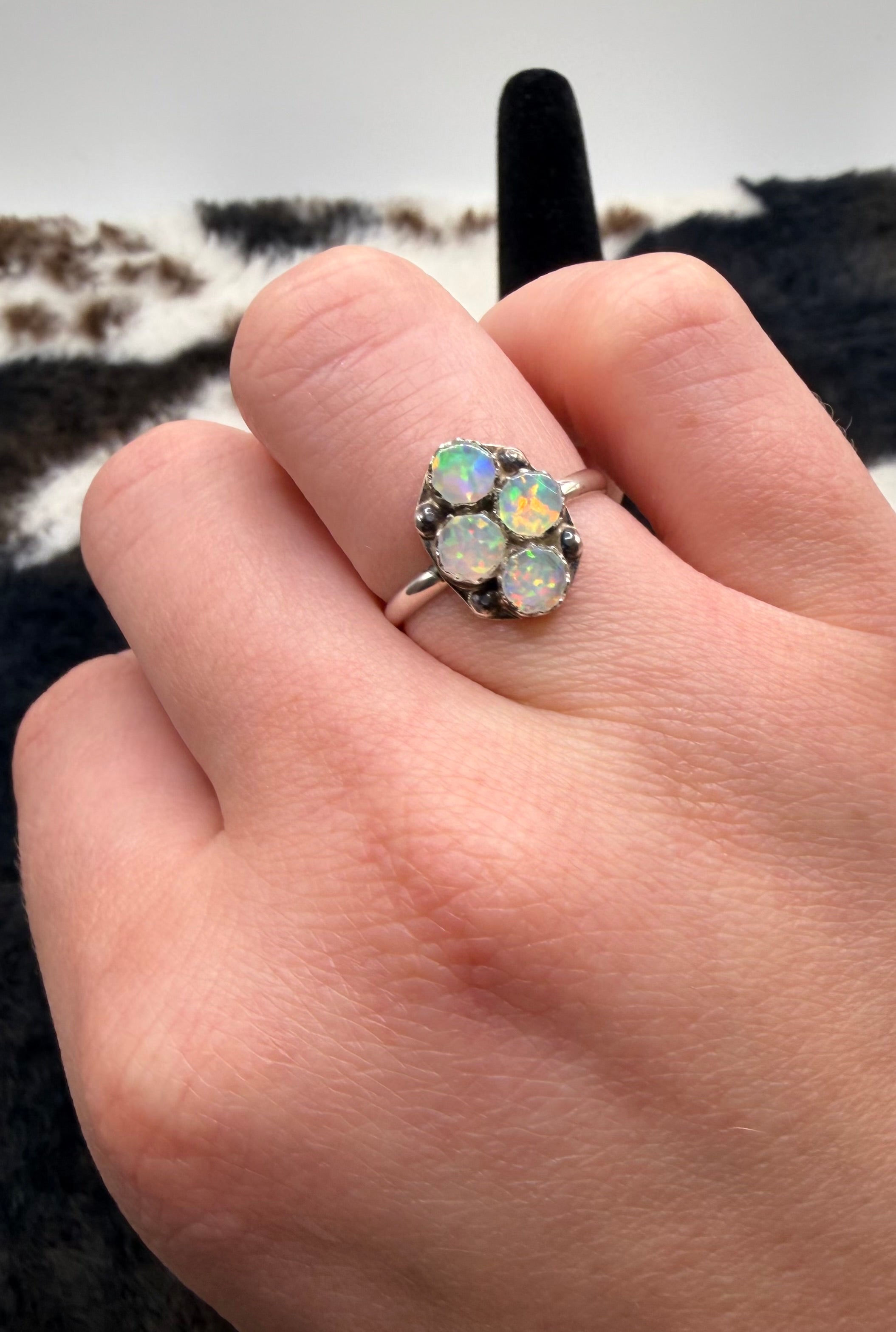 Zuni Handmade Opal Cluster Ring by Swain Charlie