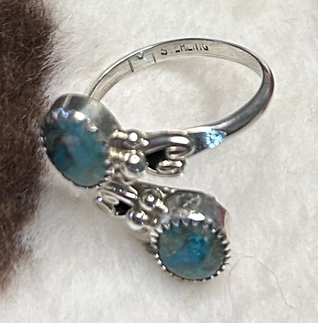 Navajo Handmade Kingman Turquoise Adjustable Ring by Maritta Martinez
