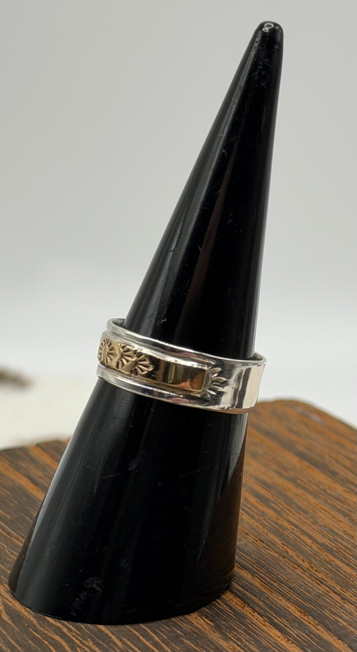 Navajo Handmade Sterling and 14k Gold Filled Ring by Juanita Pino size 7