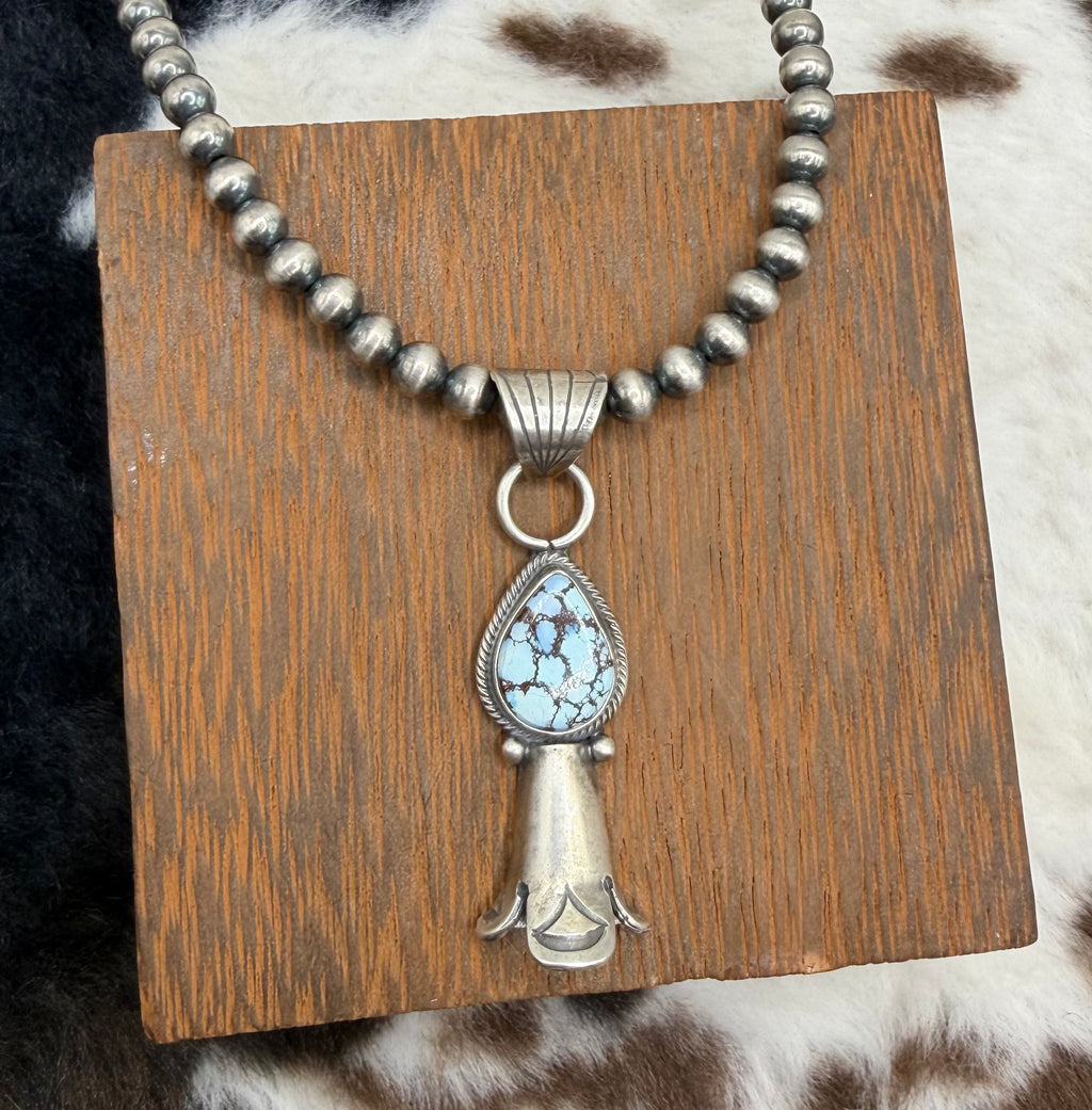 Navajo Handmade Golden Hills and Machine Made Pearl Necklace by Sharon McCarthy