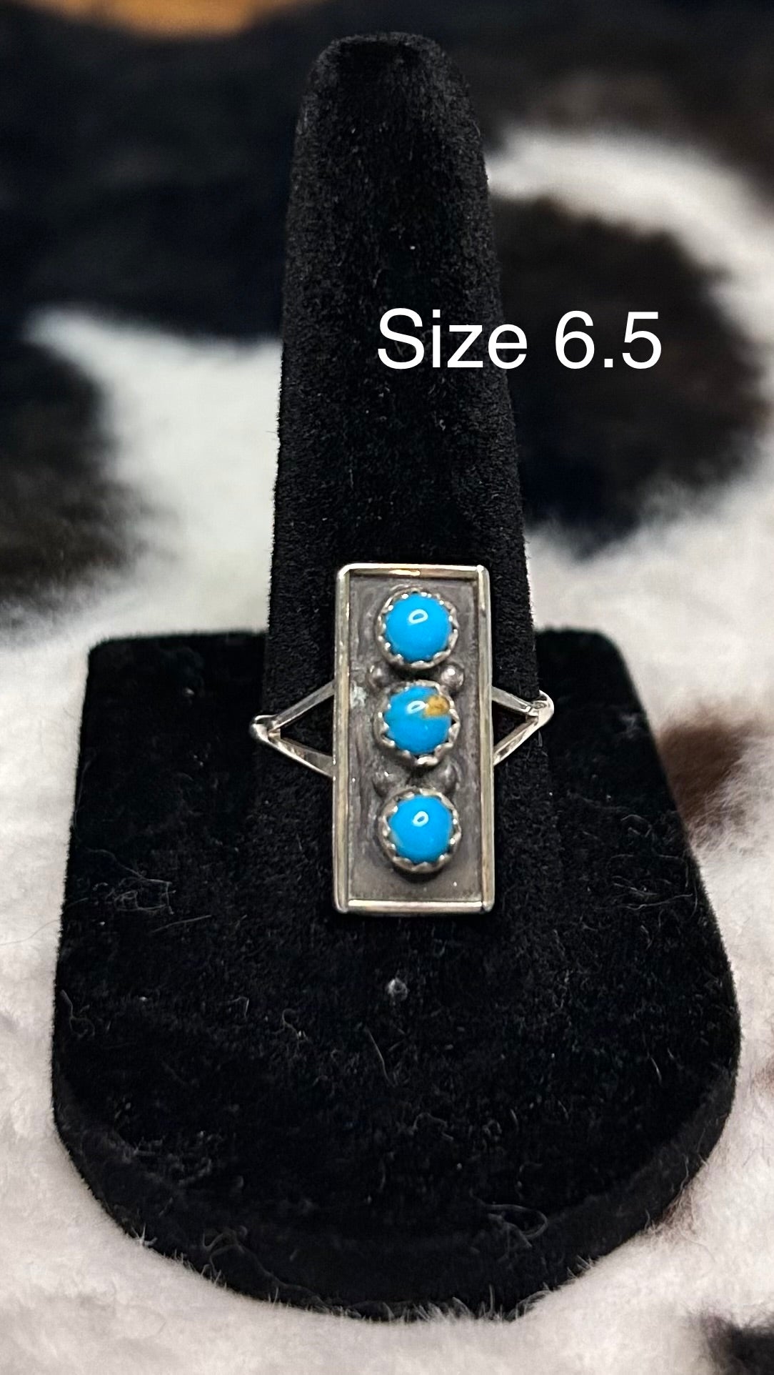Navajo Handmade Kingman 3 stone turquoise ring by Theresa Kinsel