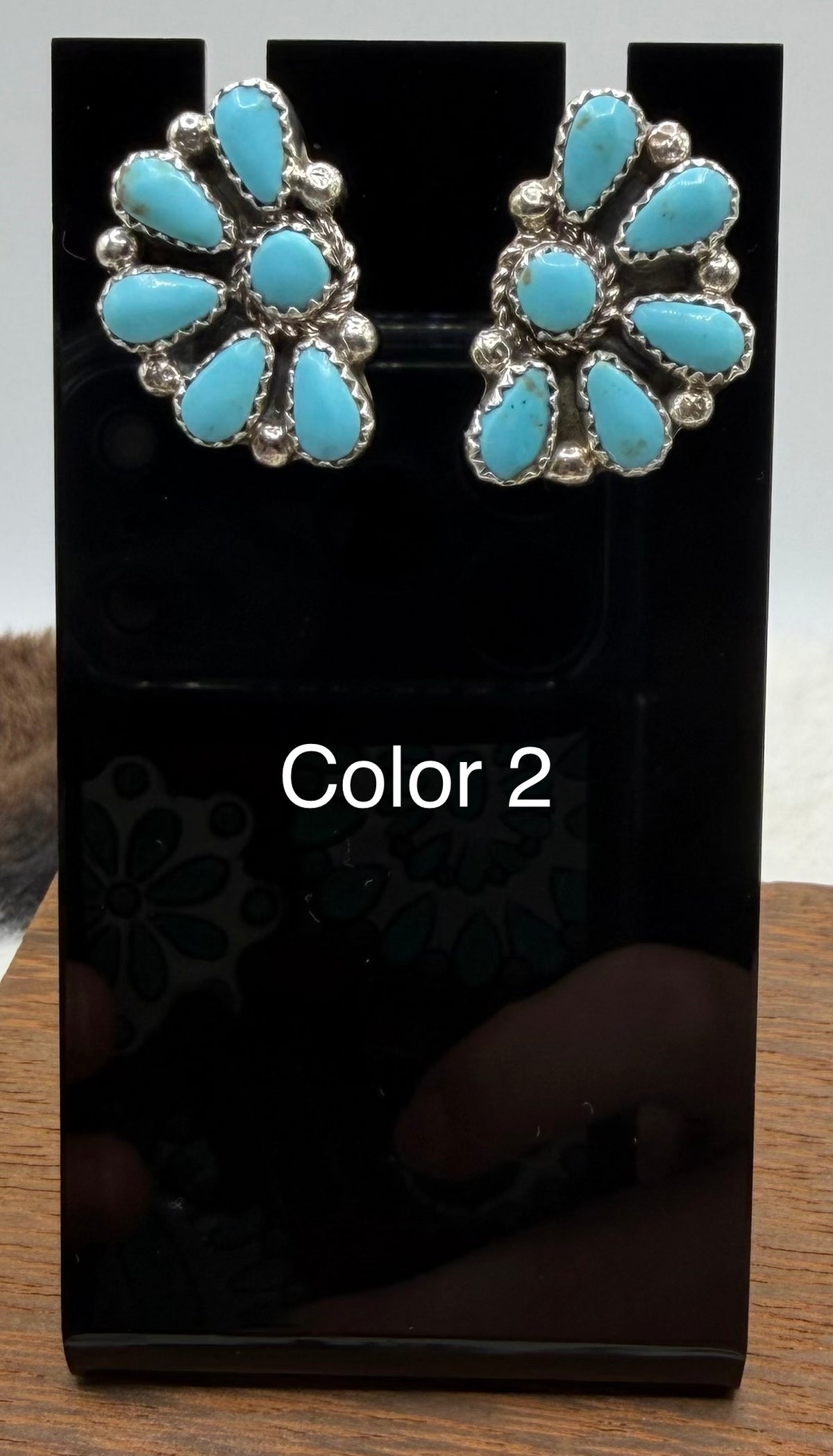 Zuni Handmade Kingman Half Cluster Earrings by Alicia Wilson