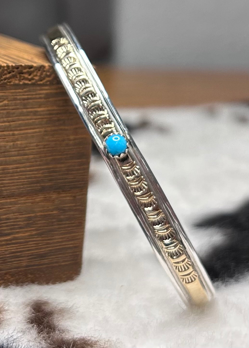 Navajo Handmade Turquoise and Gold-Filled
Sterling Bracelet by Juanita Pino