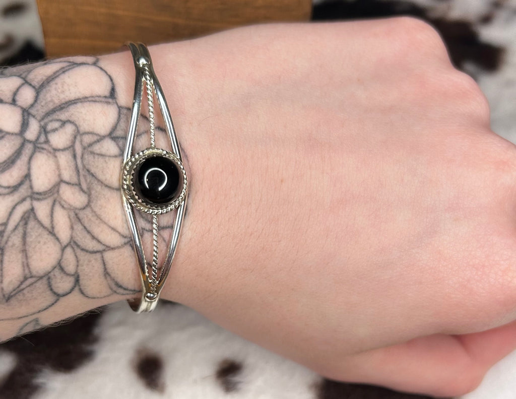 Navajo Black Onyx Cuff Bracelet by Esther White