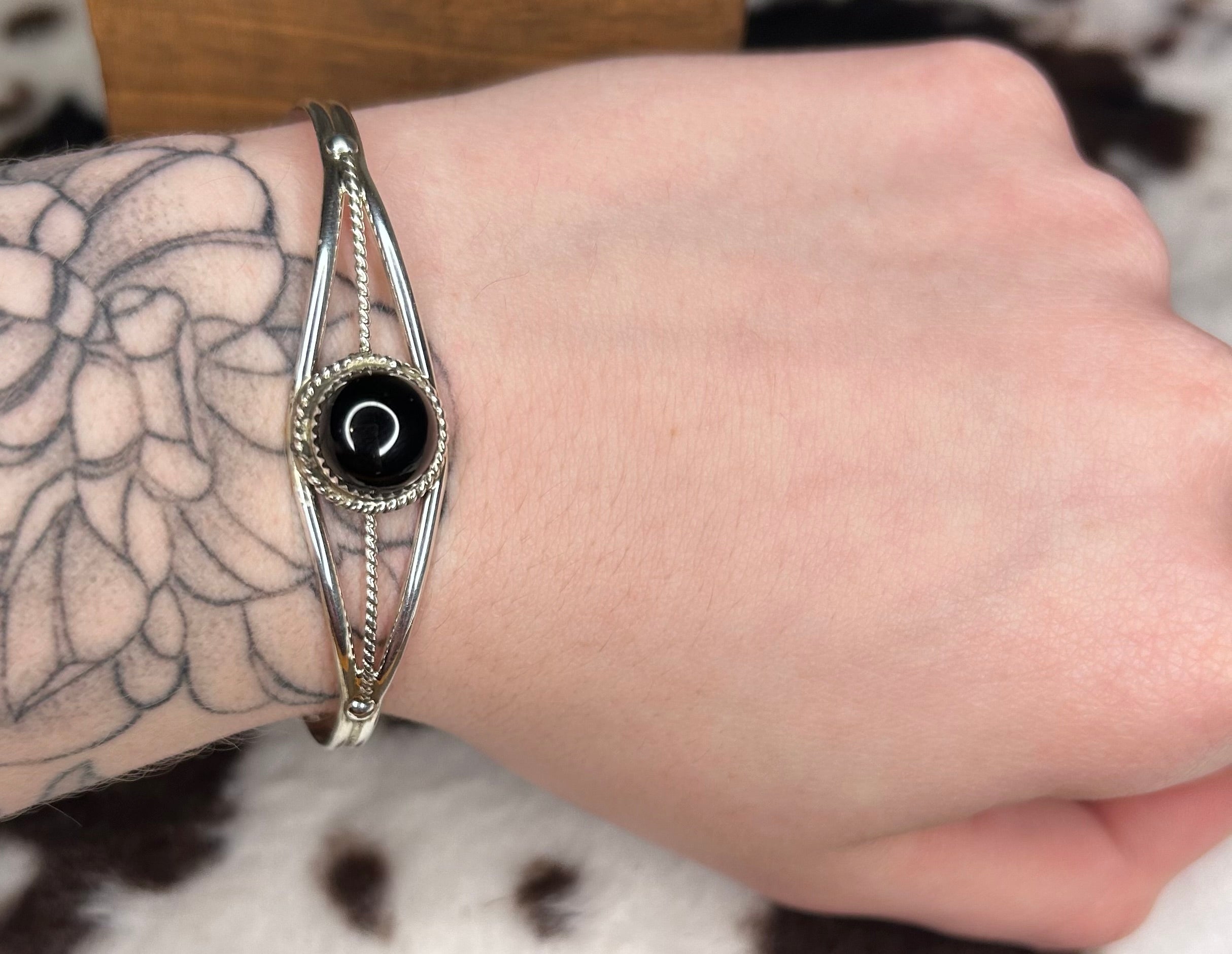 Navajo Black Onyx Cuff Bracelet by Esther White