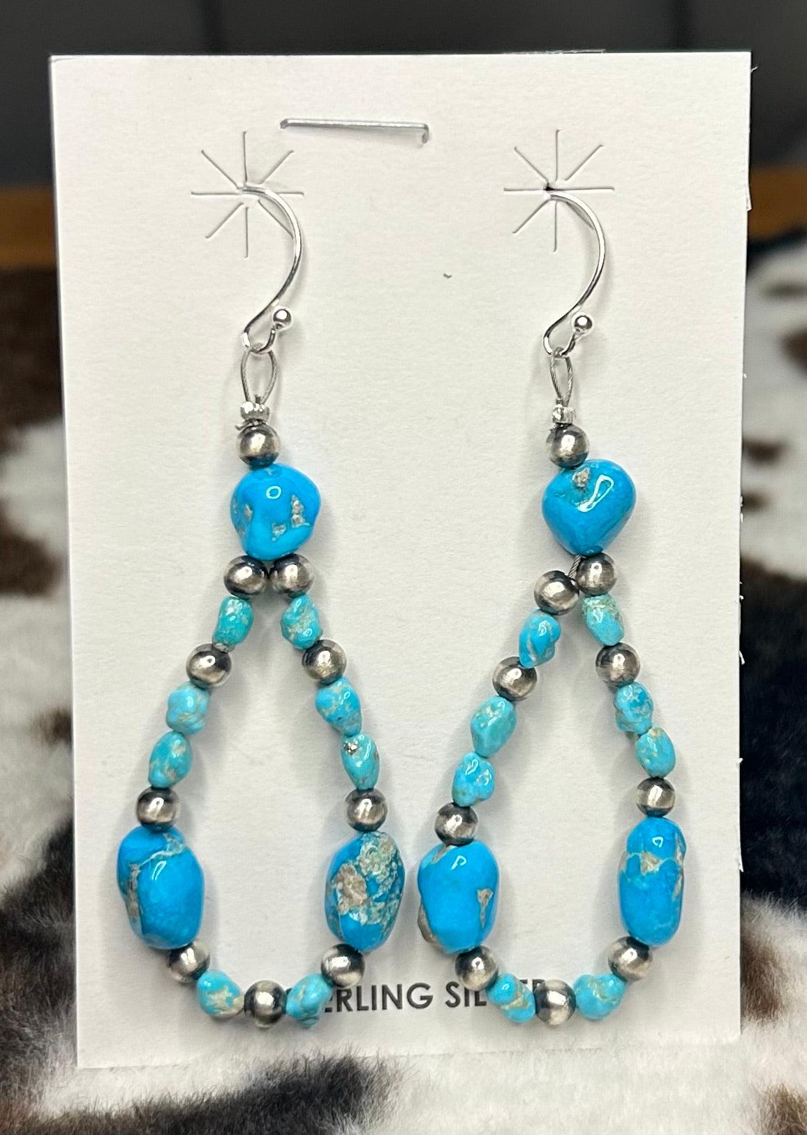 Sterling Silver Machine Made Pearl and Turquoise Hoop Earrings