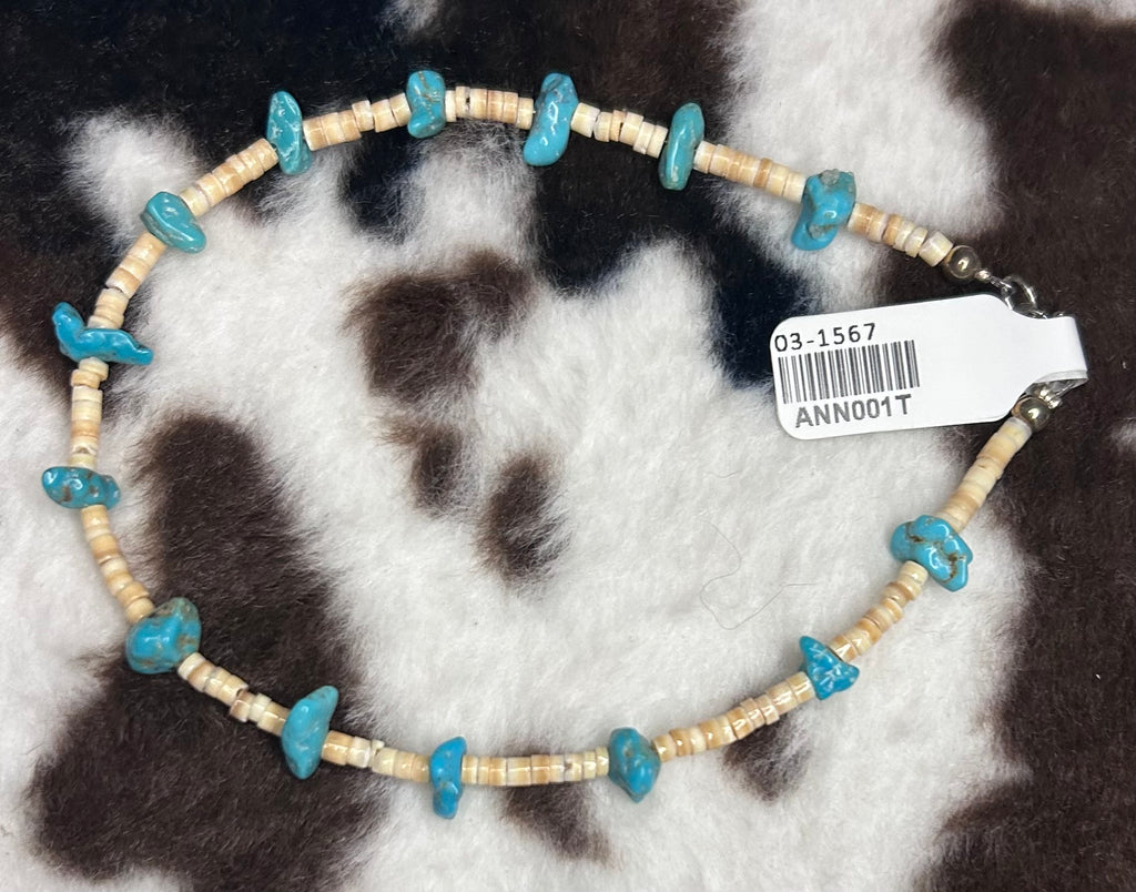 Turquoise and Heishi Ankle or Wrist Bracelet by Naomi Garcia