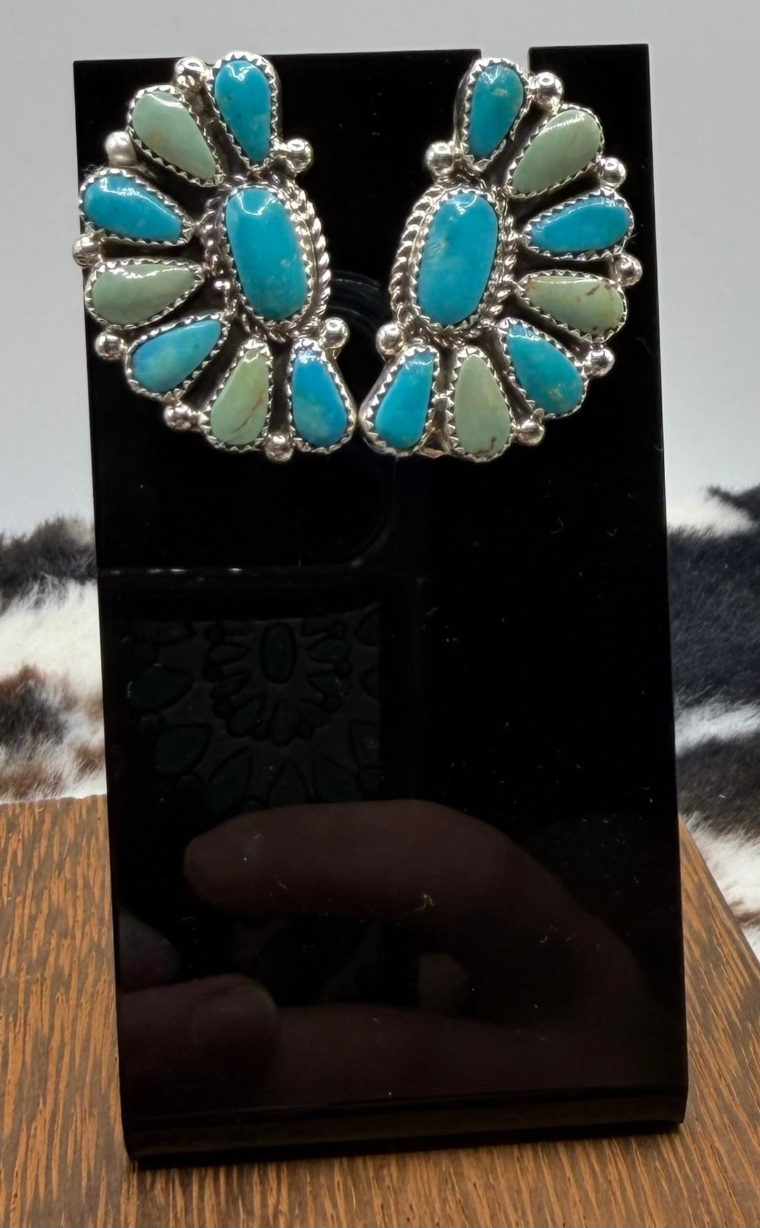 Zuni Handmade Kingman Half Cluster Earrings by Alicia Wilson