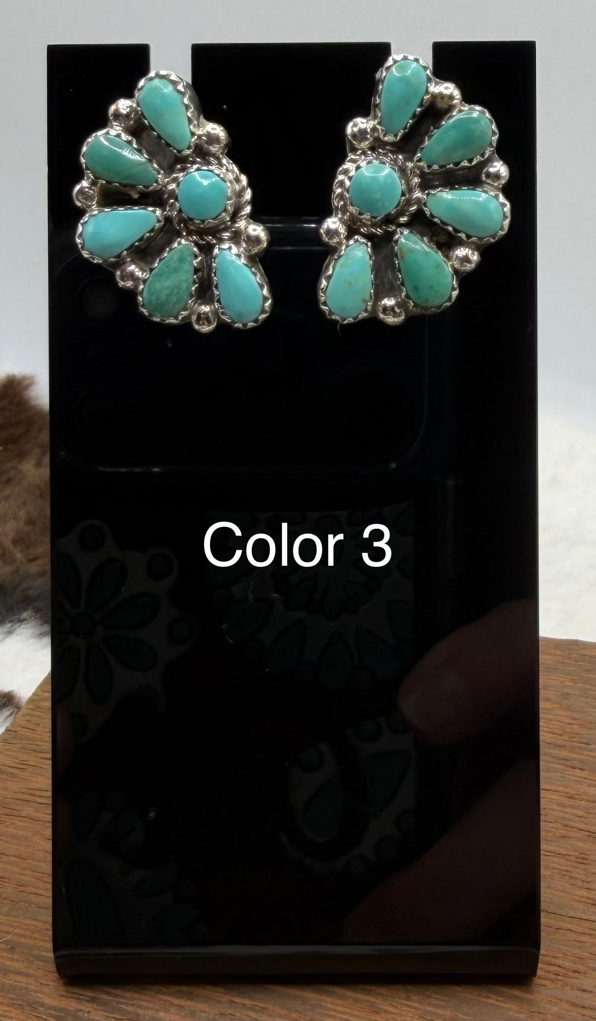 Zuni Handmade Kingman Half Cluster Earrings by Alicia Wilson