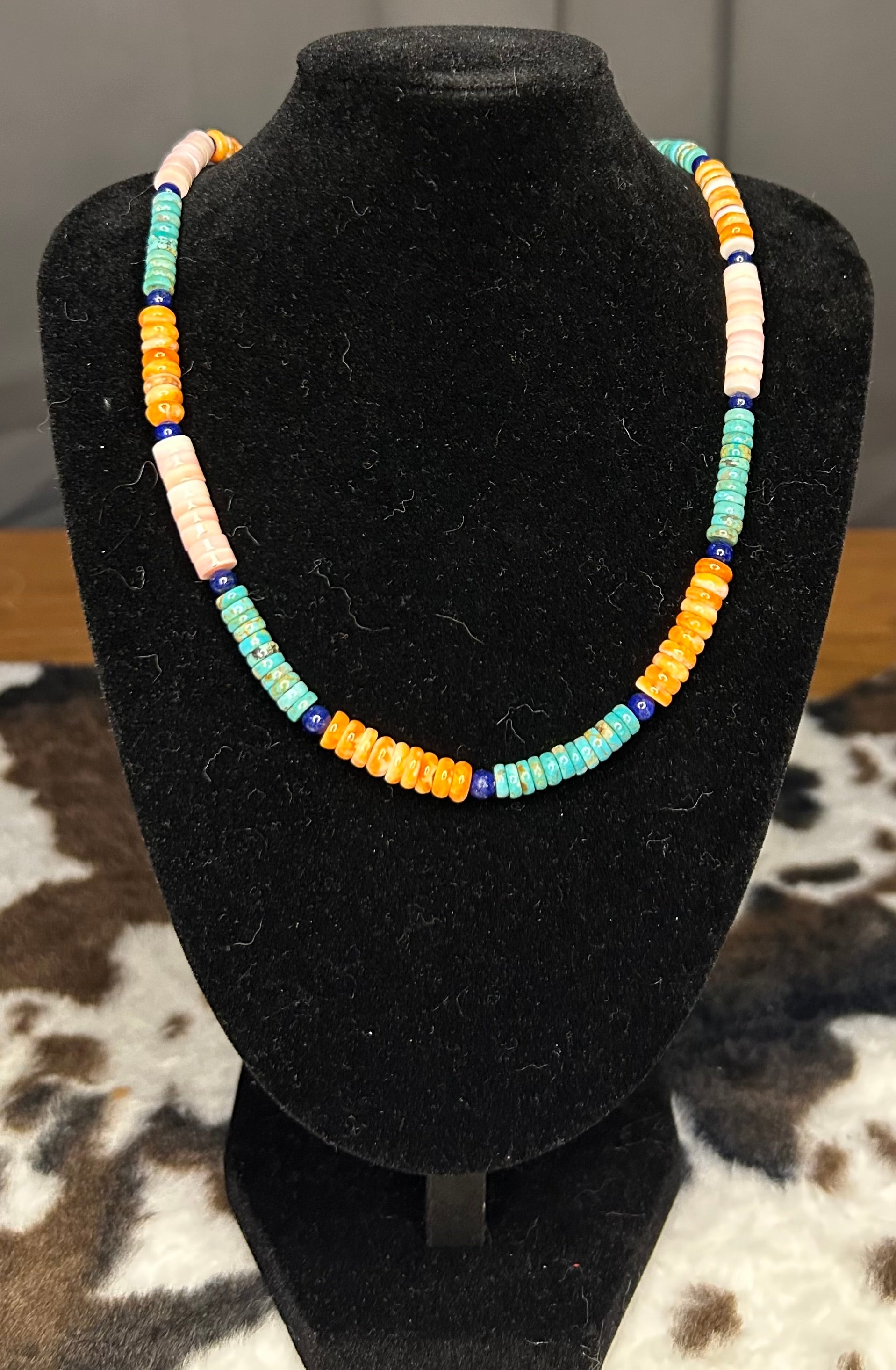Pink conch, Oyster Shell, Turquoise Beaded necklace 18” on a 2 inch extender