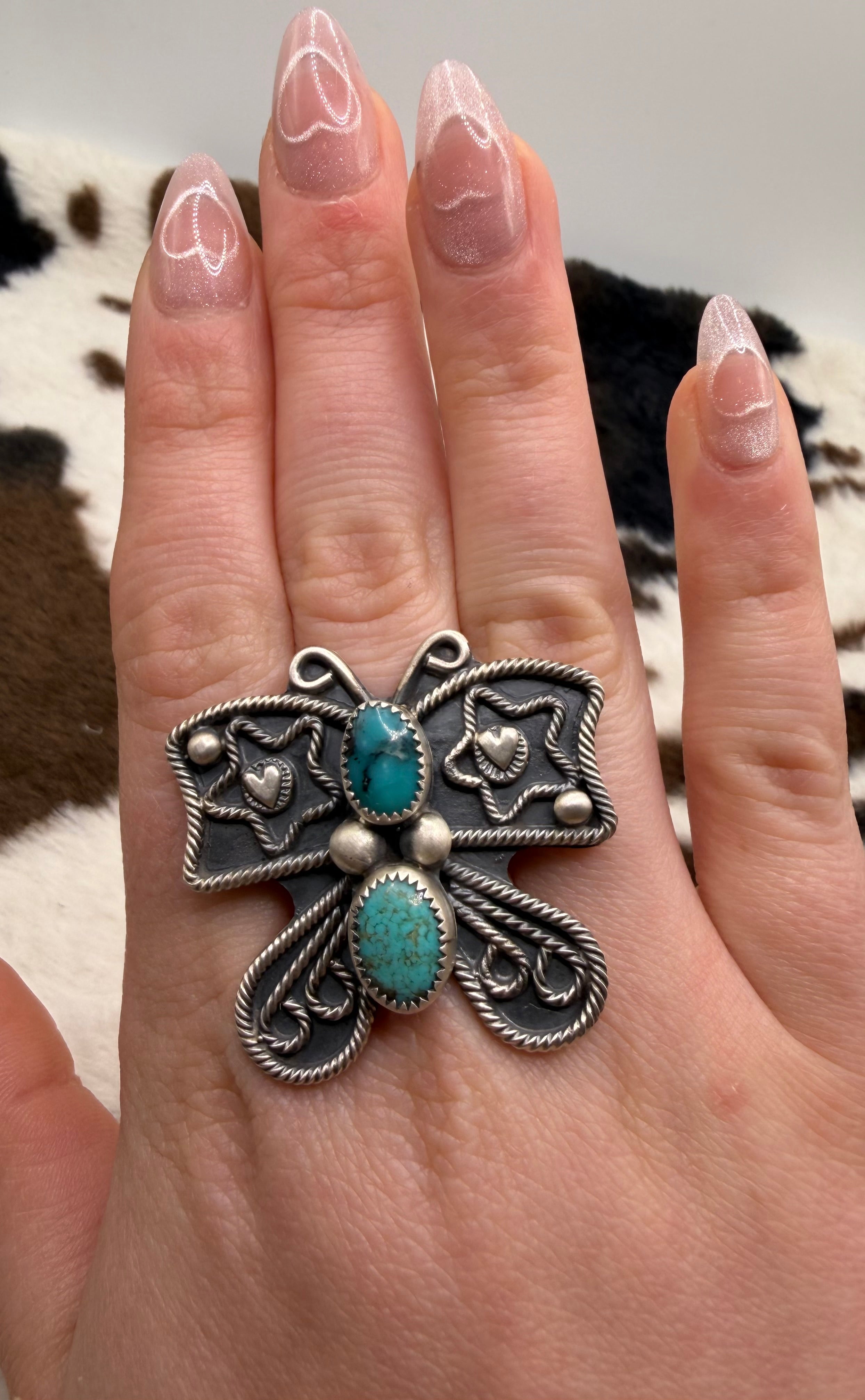 Navajo Handmade Butterfly Turquoise Ring By Ronnie Martinez