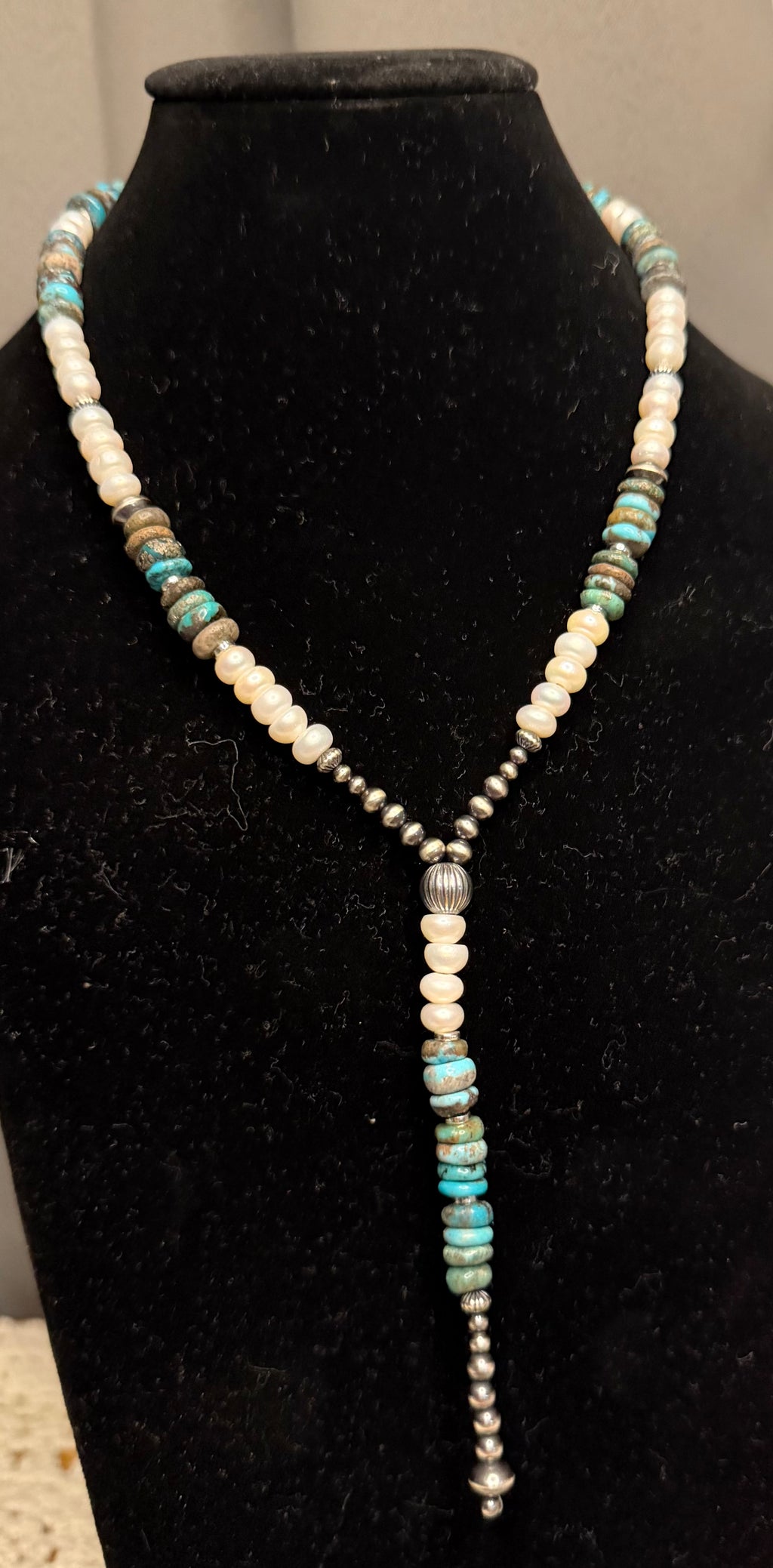 Machine Made Pearl and Turquoise Lariat Necklace