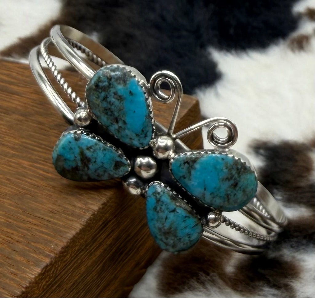 Navajo Made Turquoise Butterfly Cuff Bracelet by Jeanette Yazzie