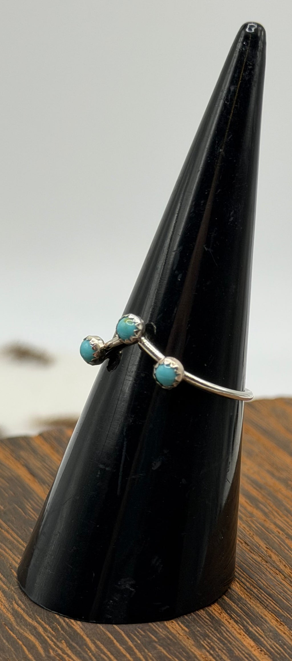 Navajo Handmade 3mm Turquoise V RIngs by Dorthy Yazzie