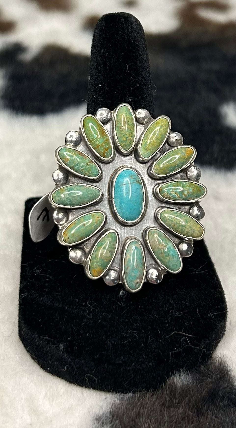 Navajo Handmade Tyrone Turquoise Ring Size 7 by Melvin Perry