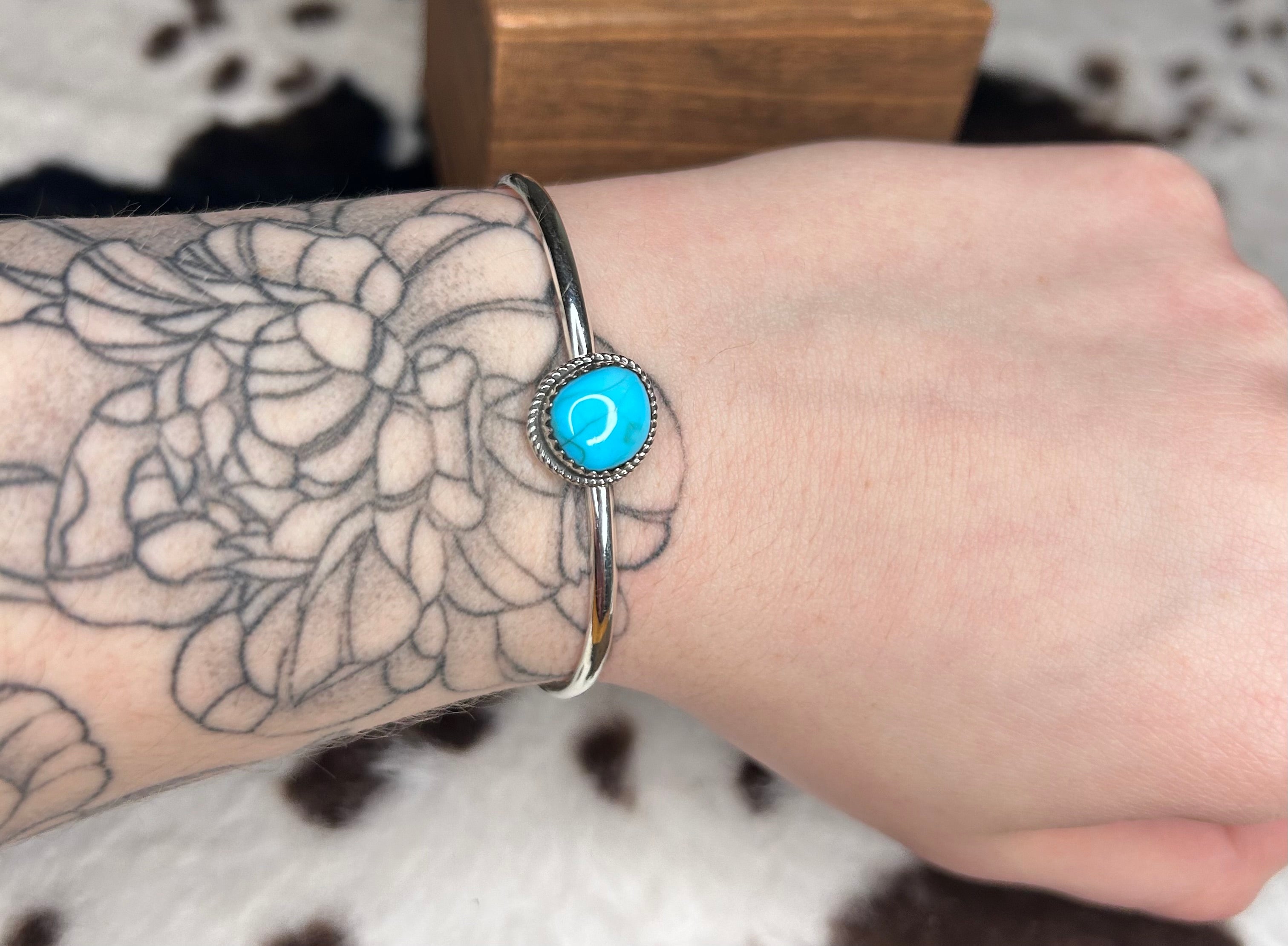 Navajo made turquoise cuff bracelet by Ella Cowboy