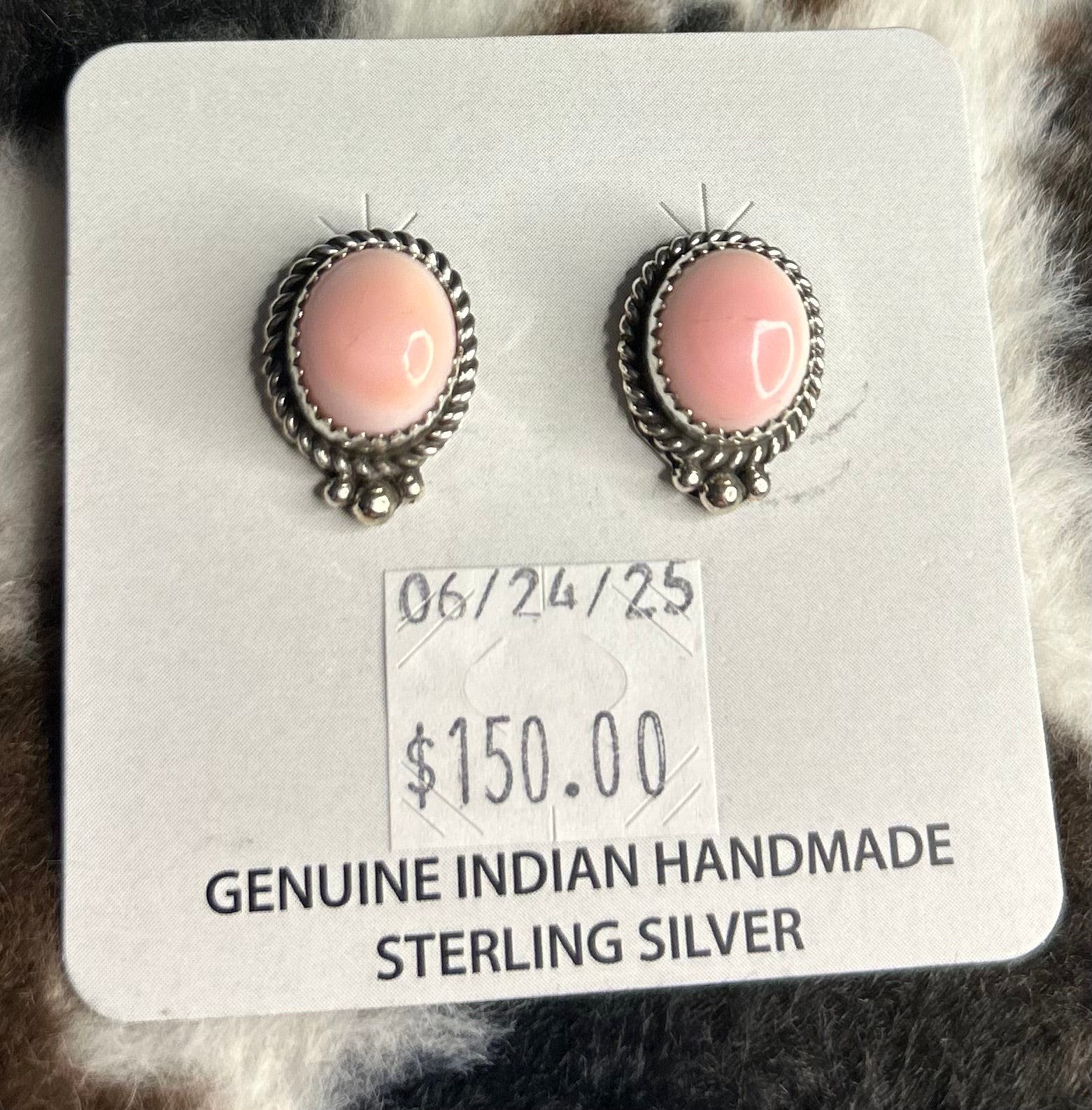 Navajo Handmade Pink Conch Stud Earrings by Priscilla Smith