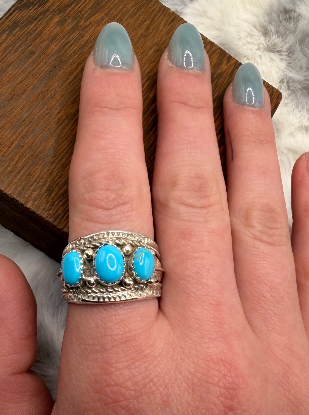 Navajo Made Sleeping Beauty Wide Band Ring by Betty Begay size 9.5