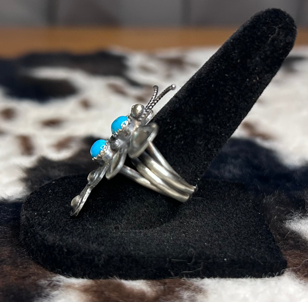 Navajo Handmade Turquoise Dragon Fly Ring Adjustable by Tim Yazzie