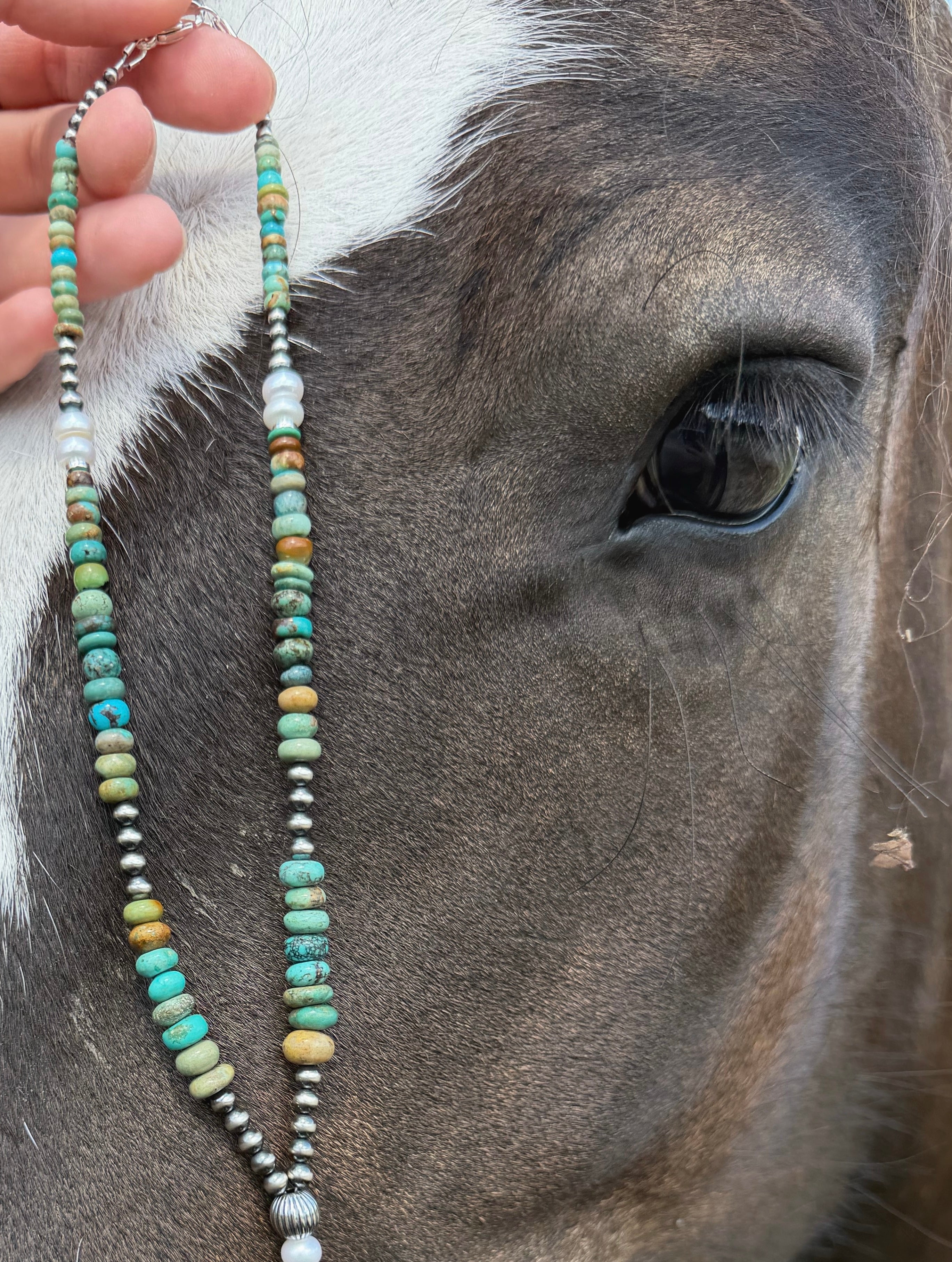 Machine Made Pearl, Turquoise, and Pearl Lariat Necklace