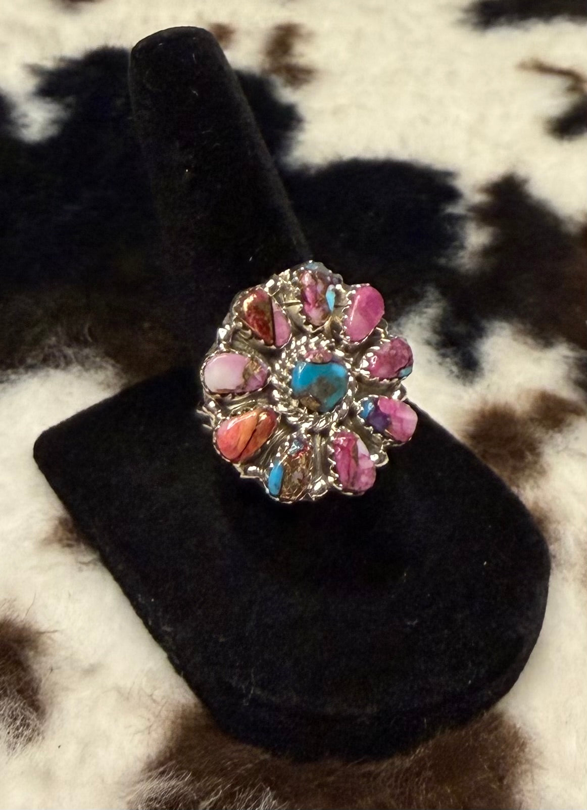 Navajo Handmade Pink Dahlia Cluster Rings Size 7 by Jason Benally