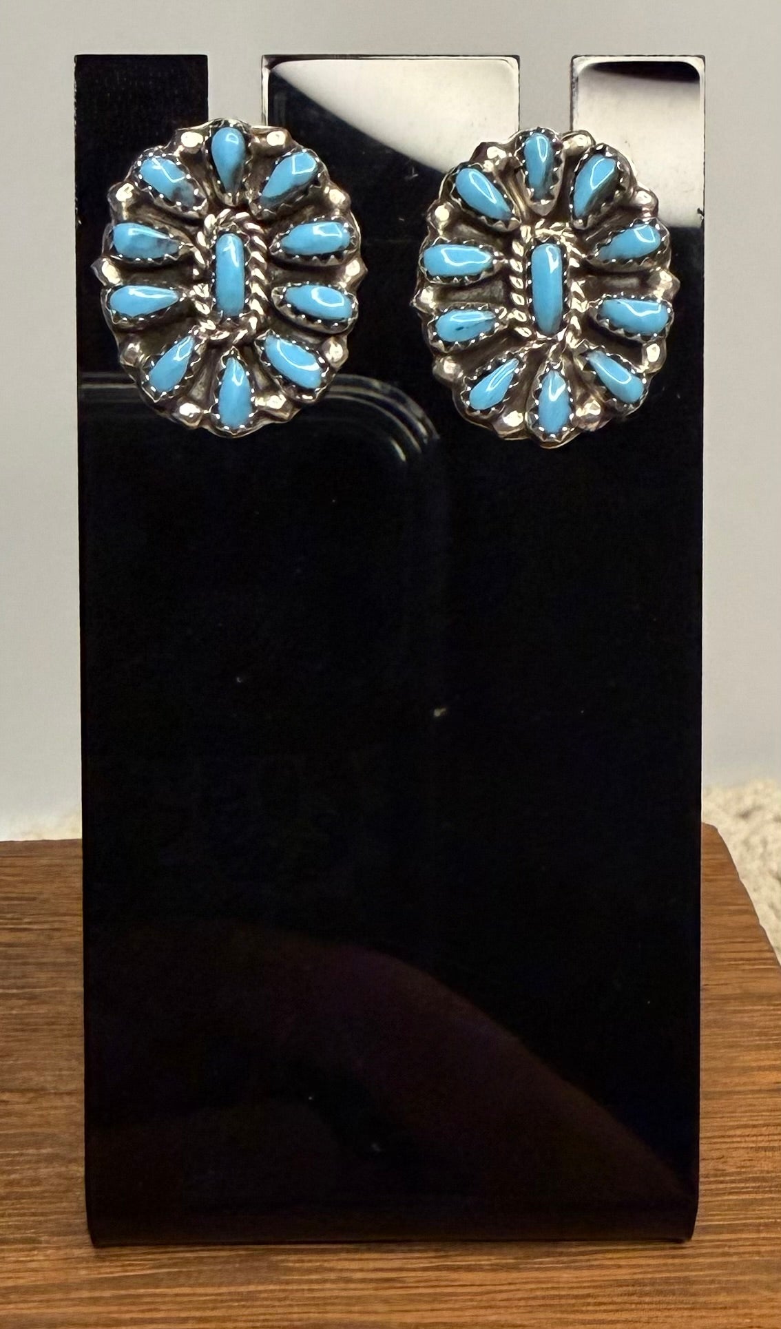 Navajo Handmade Kingman Turquoise Earrings by Milton James