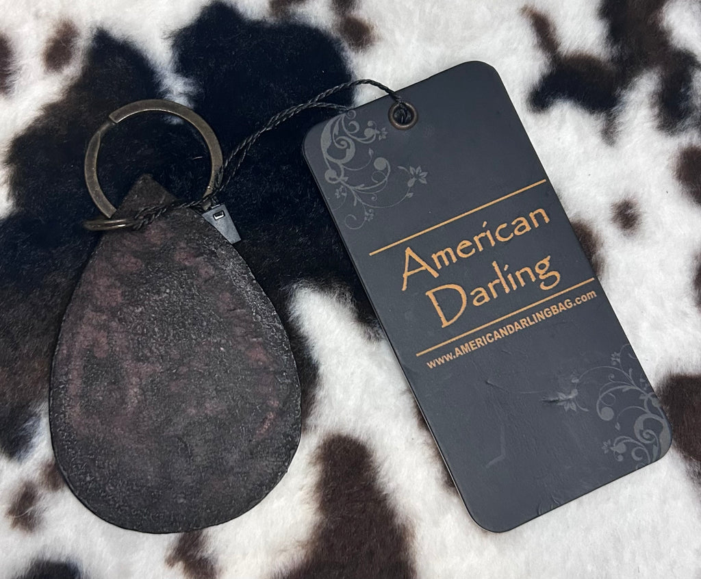 American Darling hand tooled leather keychain