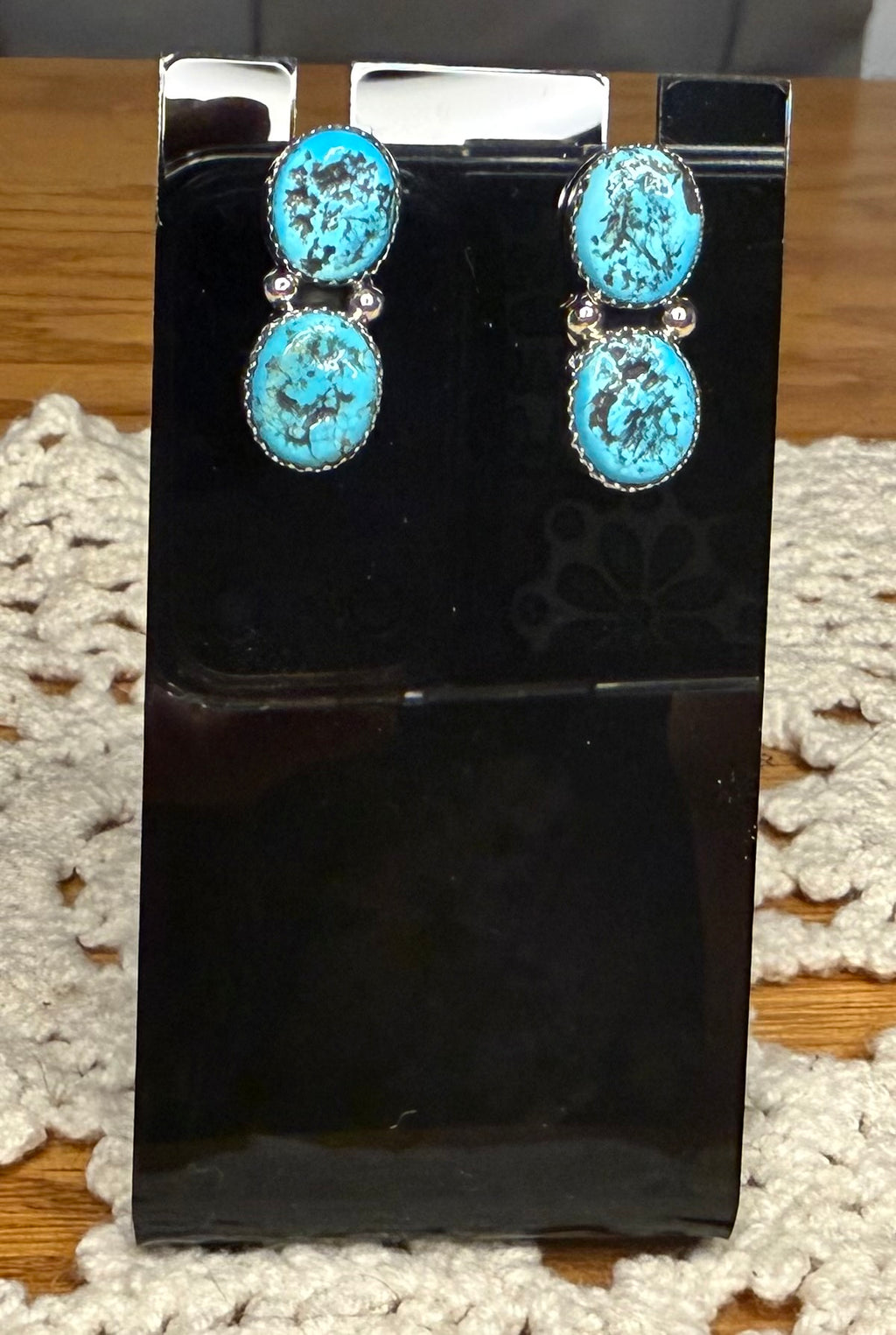 Navajo Handmade Kingman Turquoise Stud Earrings by Julie Etsitty