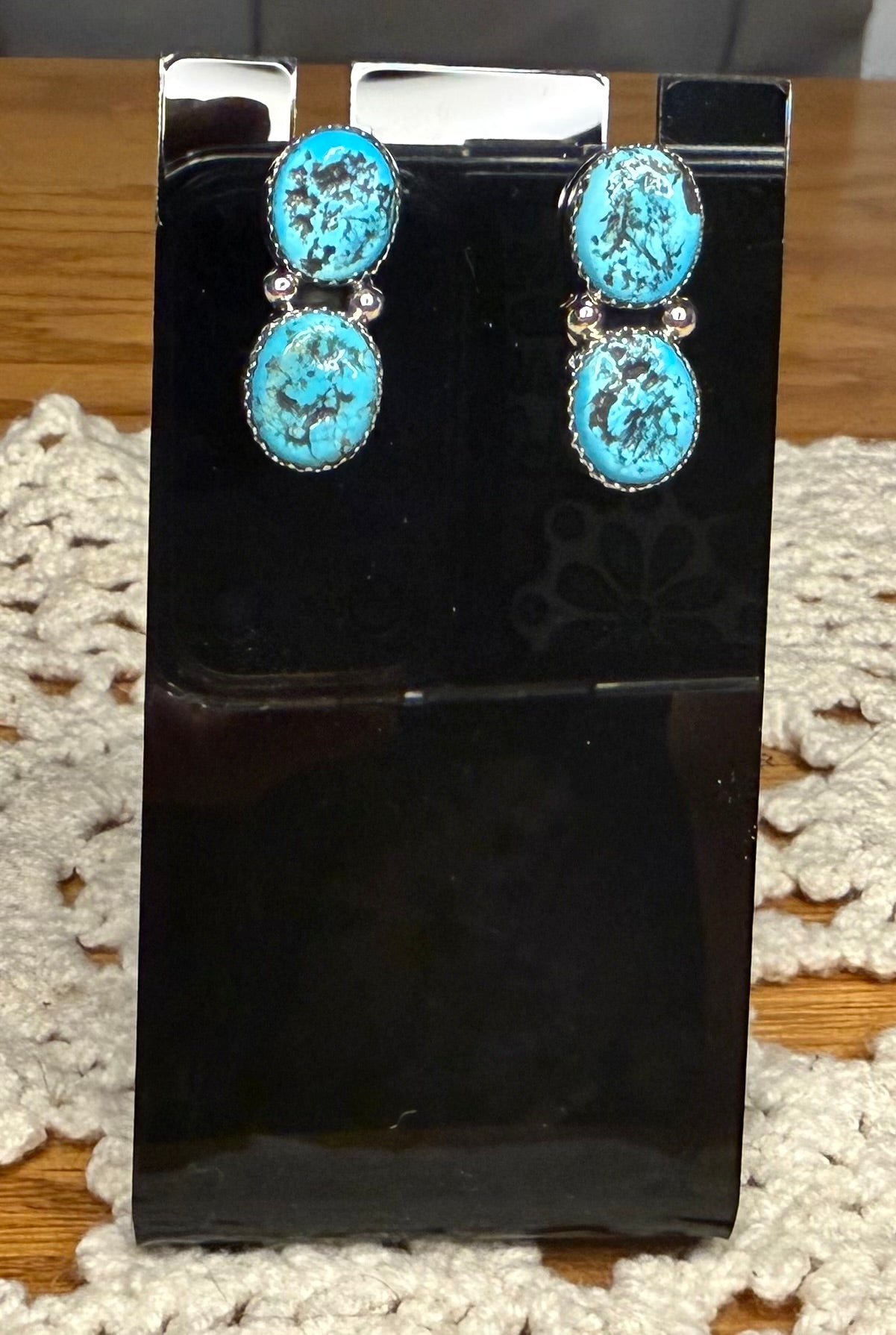 Navajo Handmade Kingman Turquoise Stud Earrings by Julie Etsitty