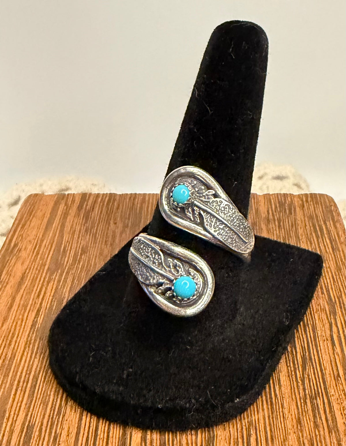 Navajo Handmade Kingman Turquoise Adjustable Ring by Kenny Lonjose