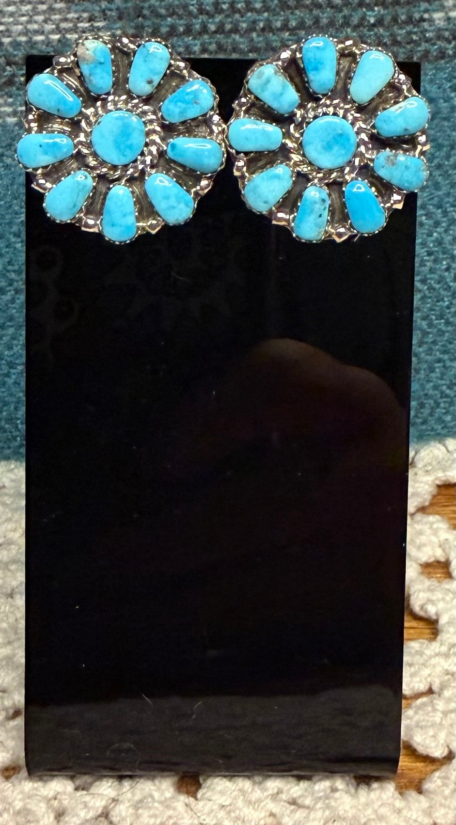 Navajo Made Kingman Turquoise Cluster Earrings by Jason Benally