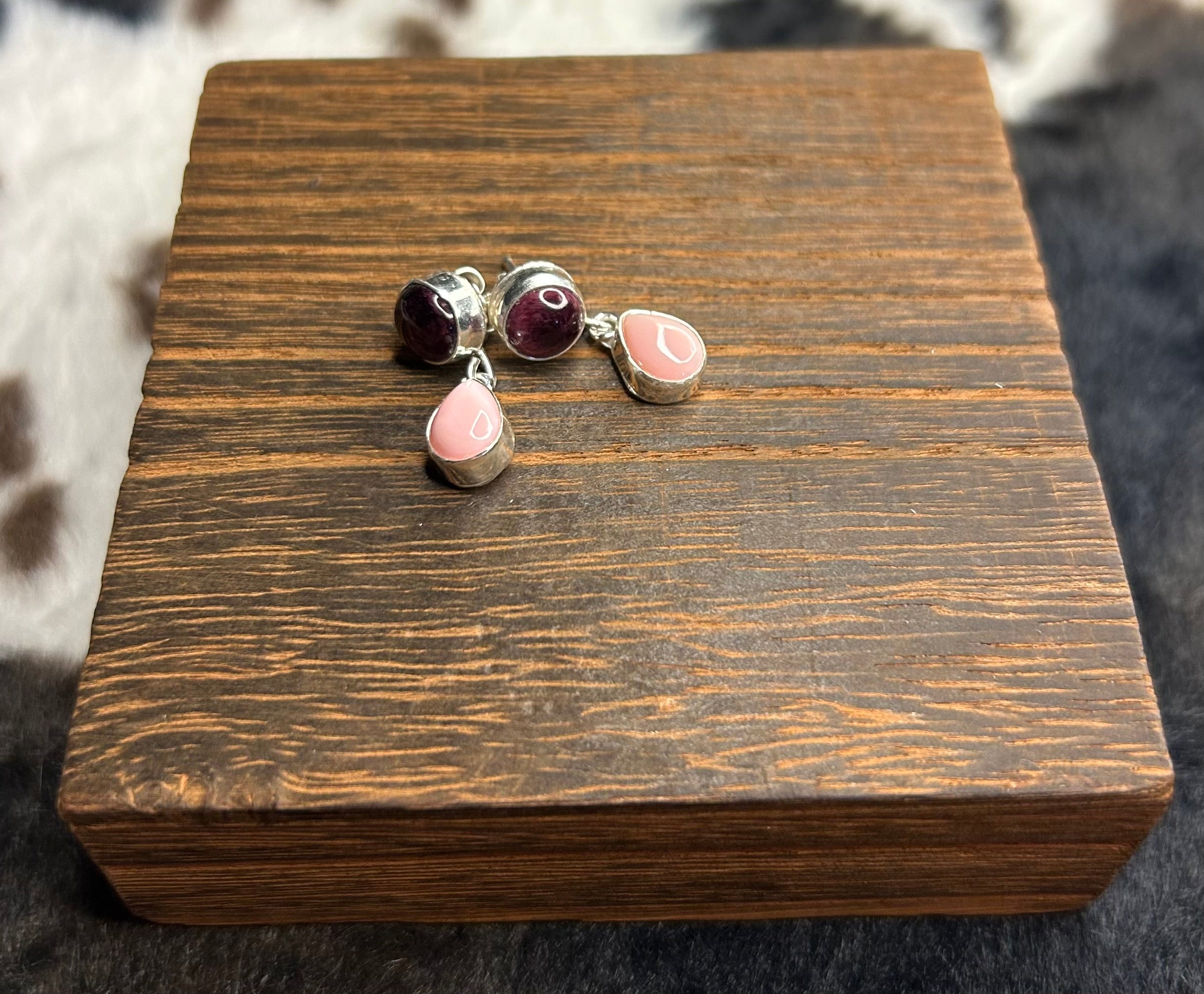 Native Made Pink Conch and Purple Spiny Oyster Shell Stud Earrings by Angelica Mexicano