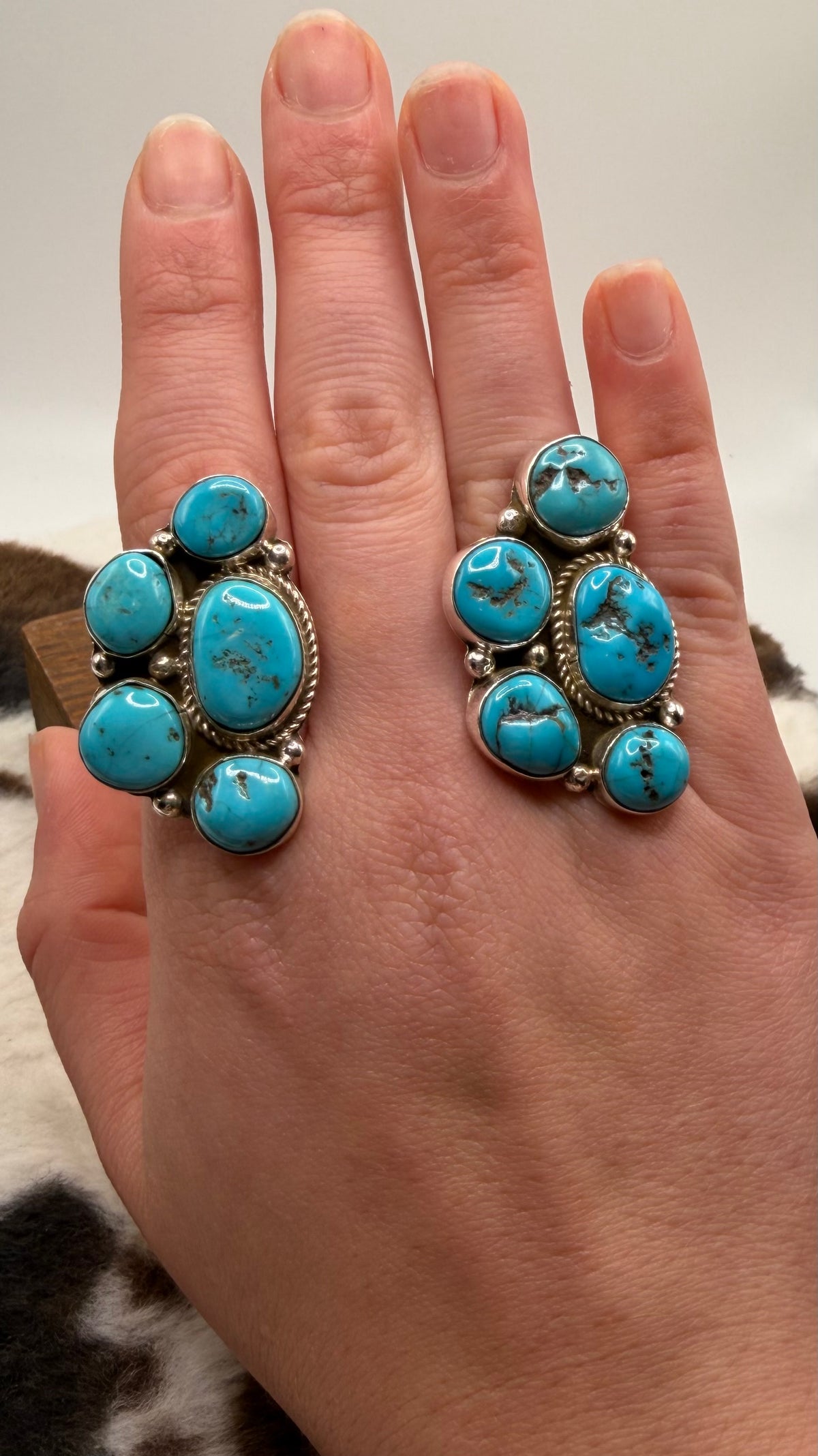Navajo Kingman Half Cluster Rings by Ida McCray