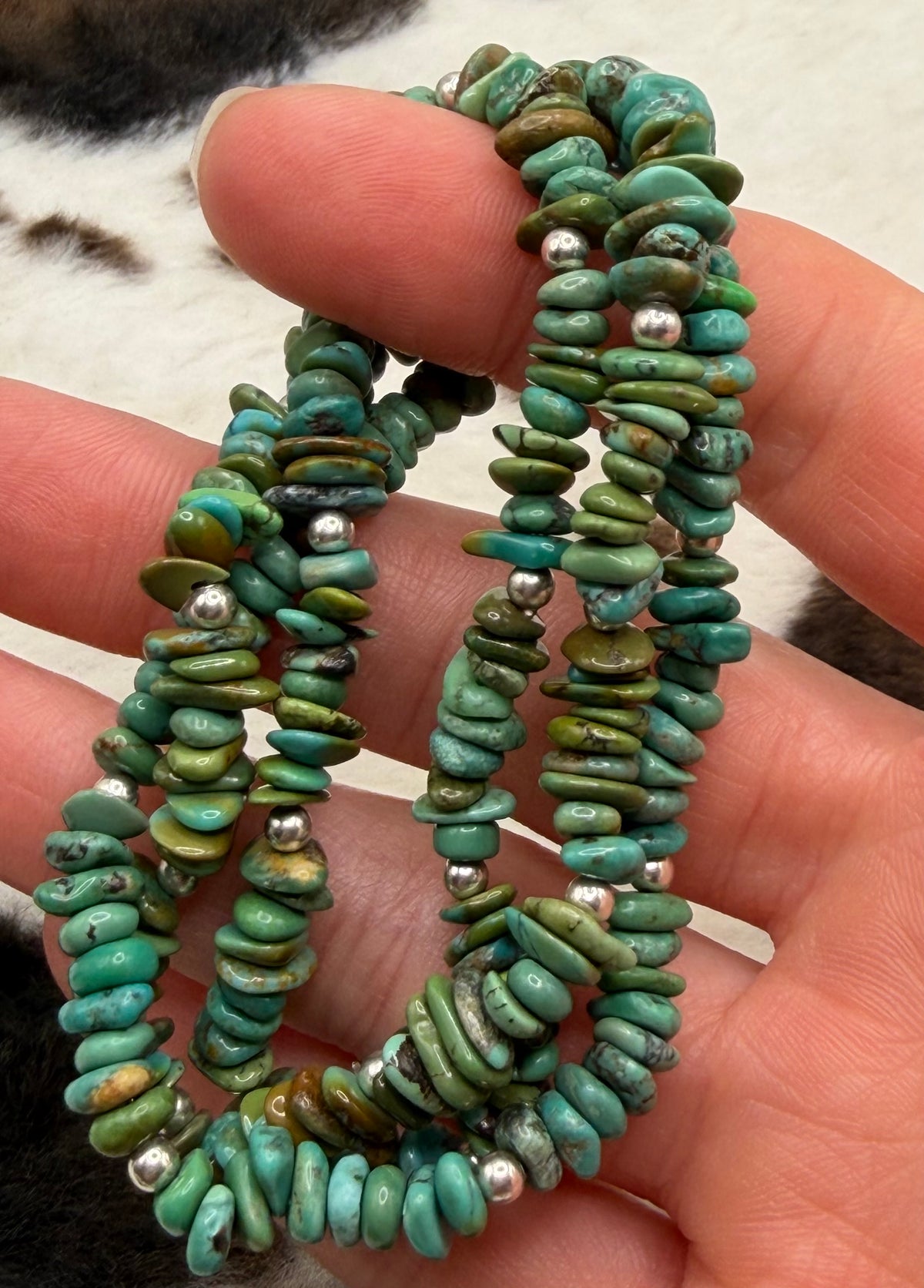 Navajo Handmade Nevada Green Turquoise stretch Bracelets by Adrian Yazzie