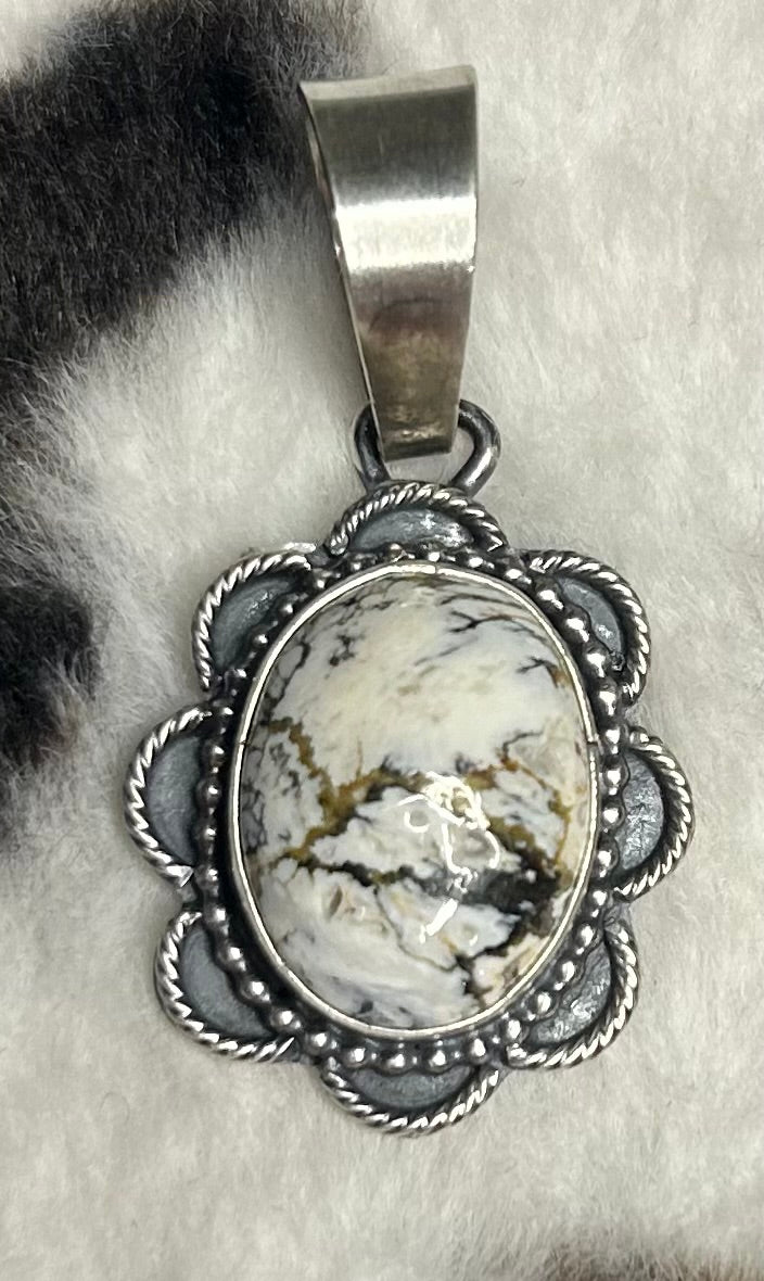 Navajo Handmade White Buffalo Pendant by Rena Shelly