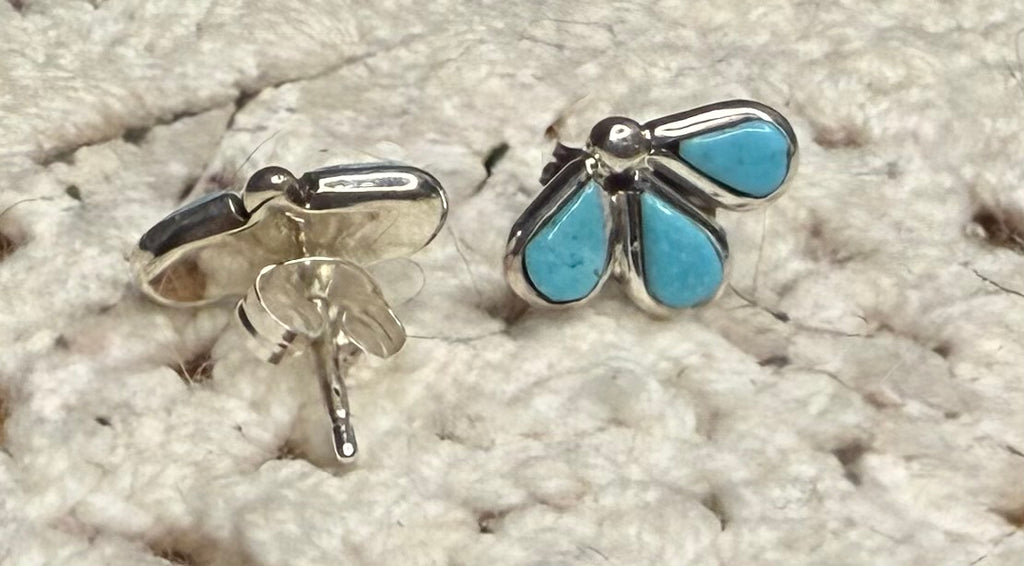 Zuni Made Small Turquoise Half Cluster Earrings By Gilbert Weebothee