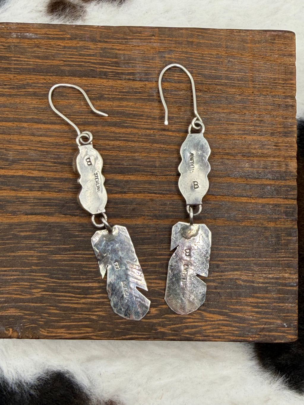 Navajo Made Turquoise & Spiny Oyster Shell Feather Earrings by Lorena Brown