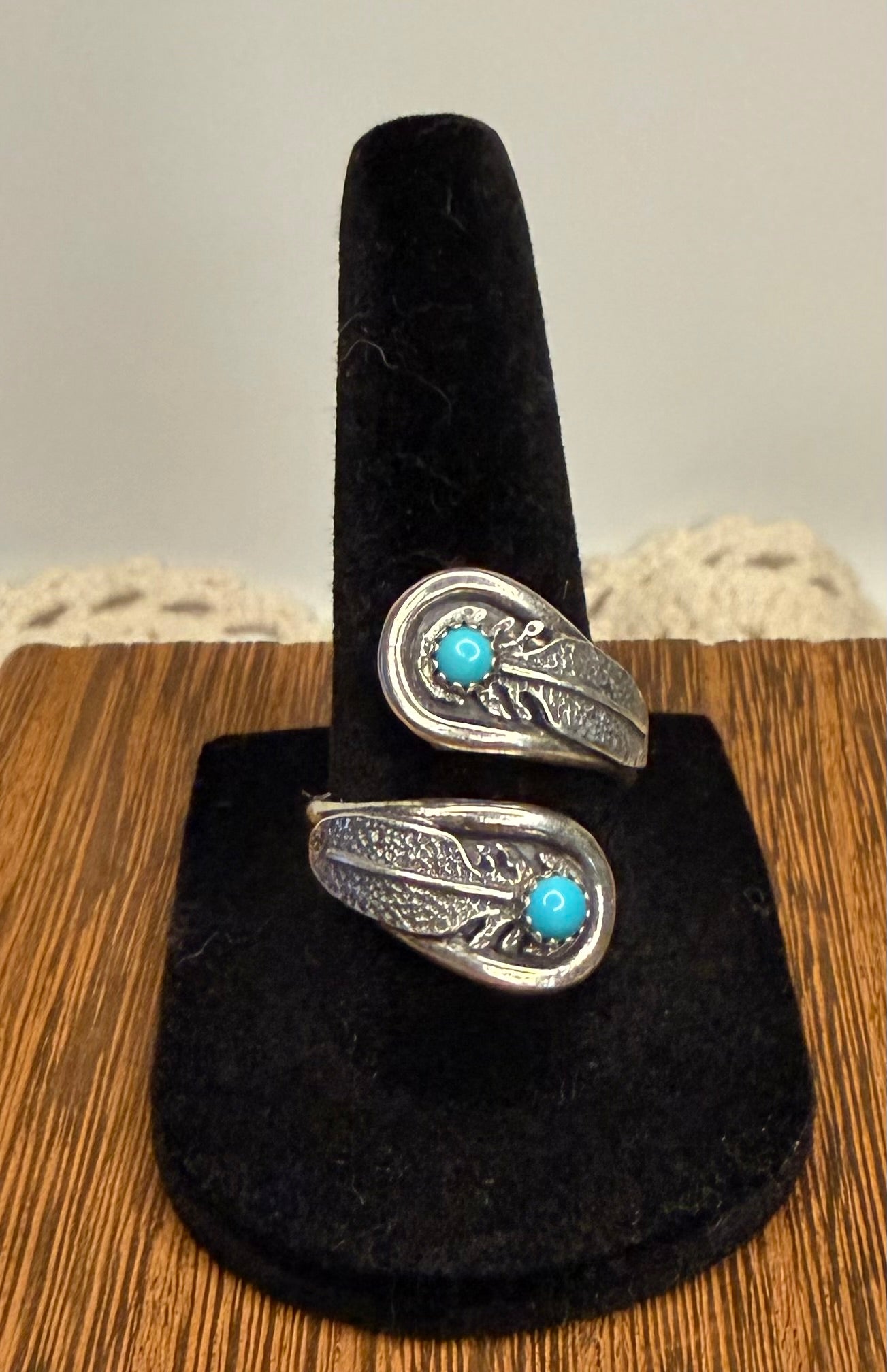 Navajo Handmade Kingman Turquoise Adjustable Ring by Kenny Lonjose
