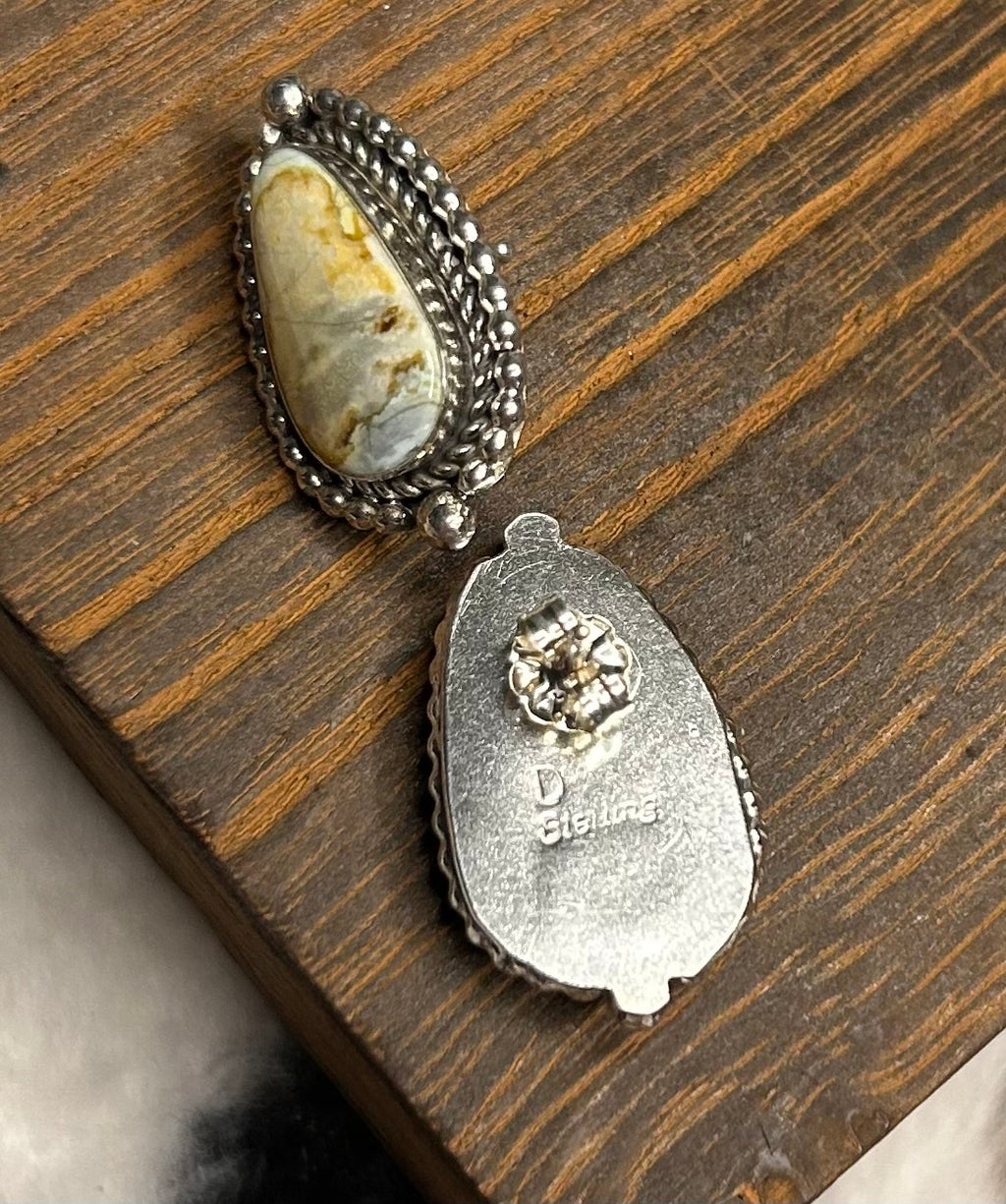 Navajo Handmade New Lander Variscite Stud Earrings by Albert Dawes