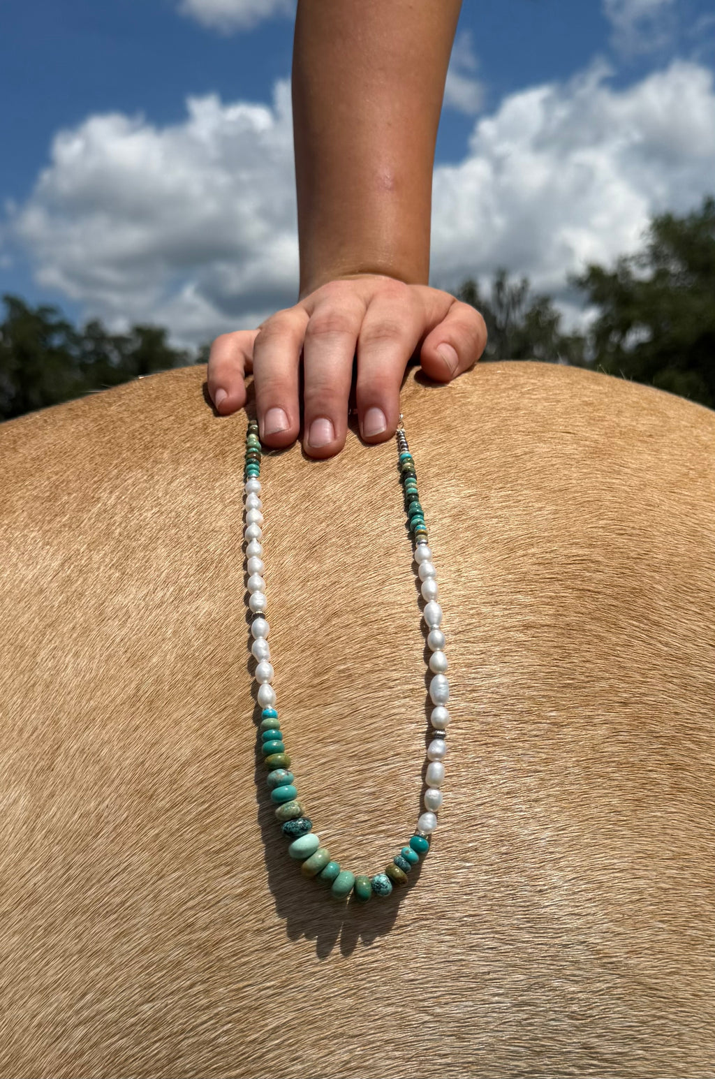 Machine Made Pearl and Turquoise Graduated Necklace
