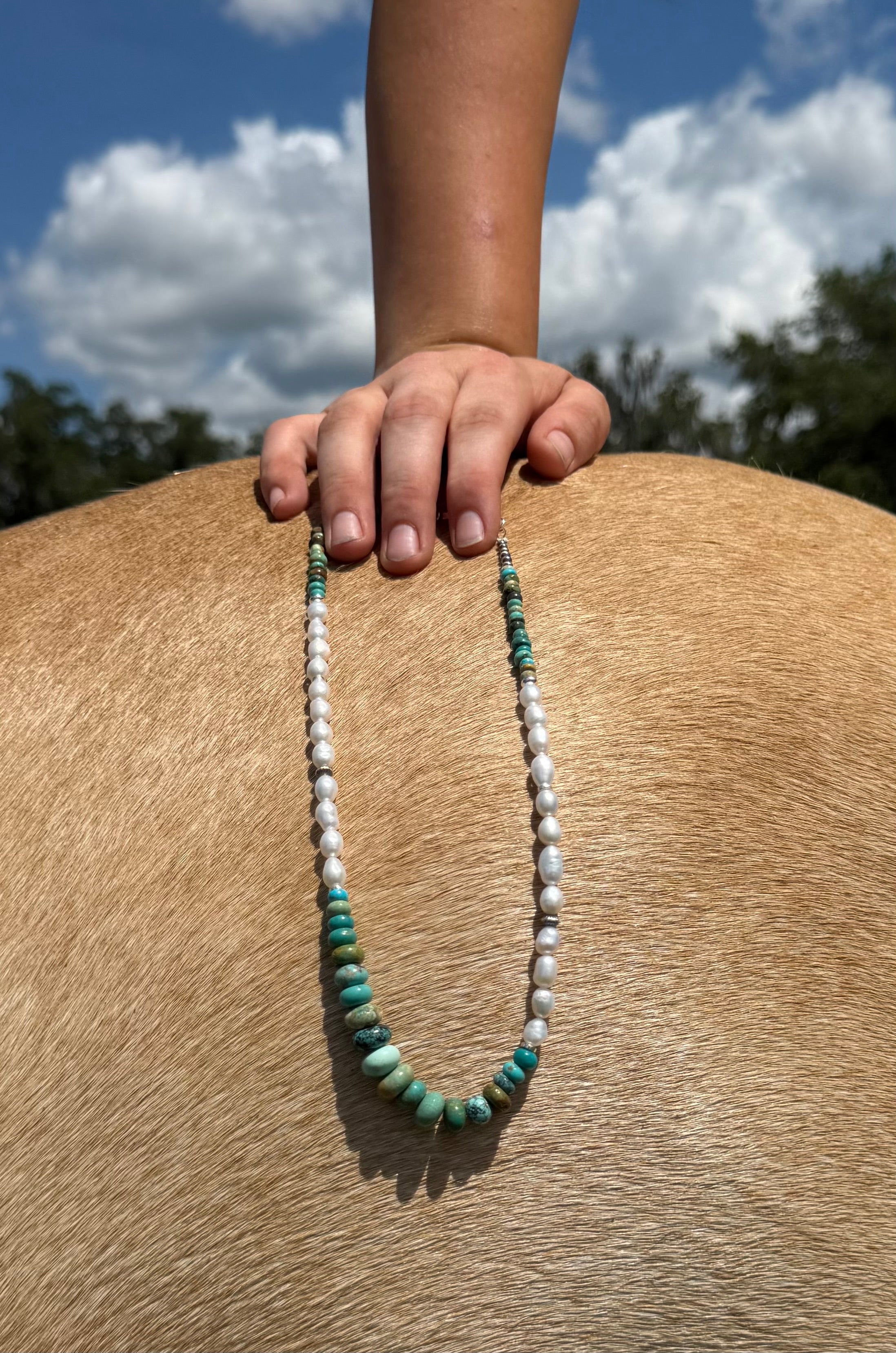 Machine Made Pearl and Turquoise Graduated Necklace